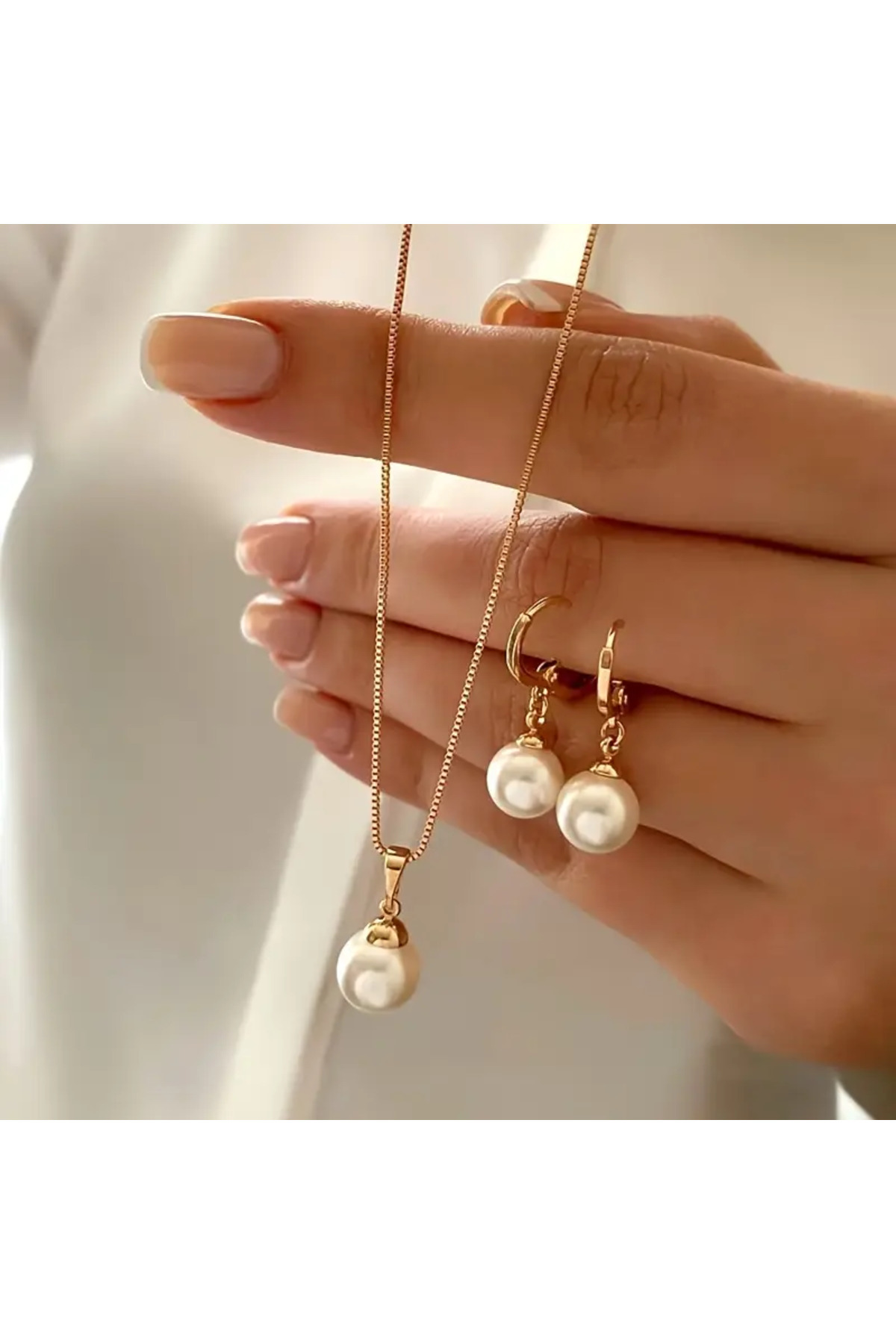 İnci Mercan Bujiteri İnci Kolye ve Küpe - İkili Takım İnci Set