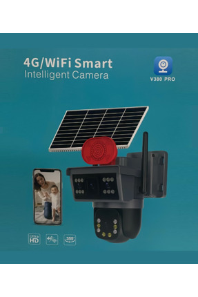 technozi Hareket Algılama V380 Pro Çift Taraf Sesli Güneş Enerjili Panel 4G G...