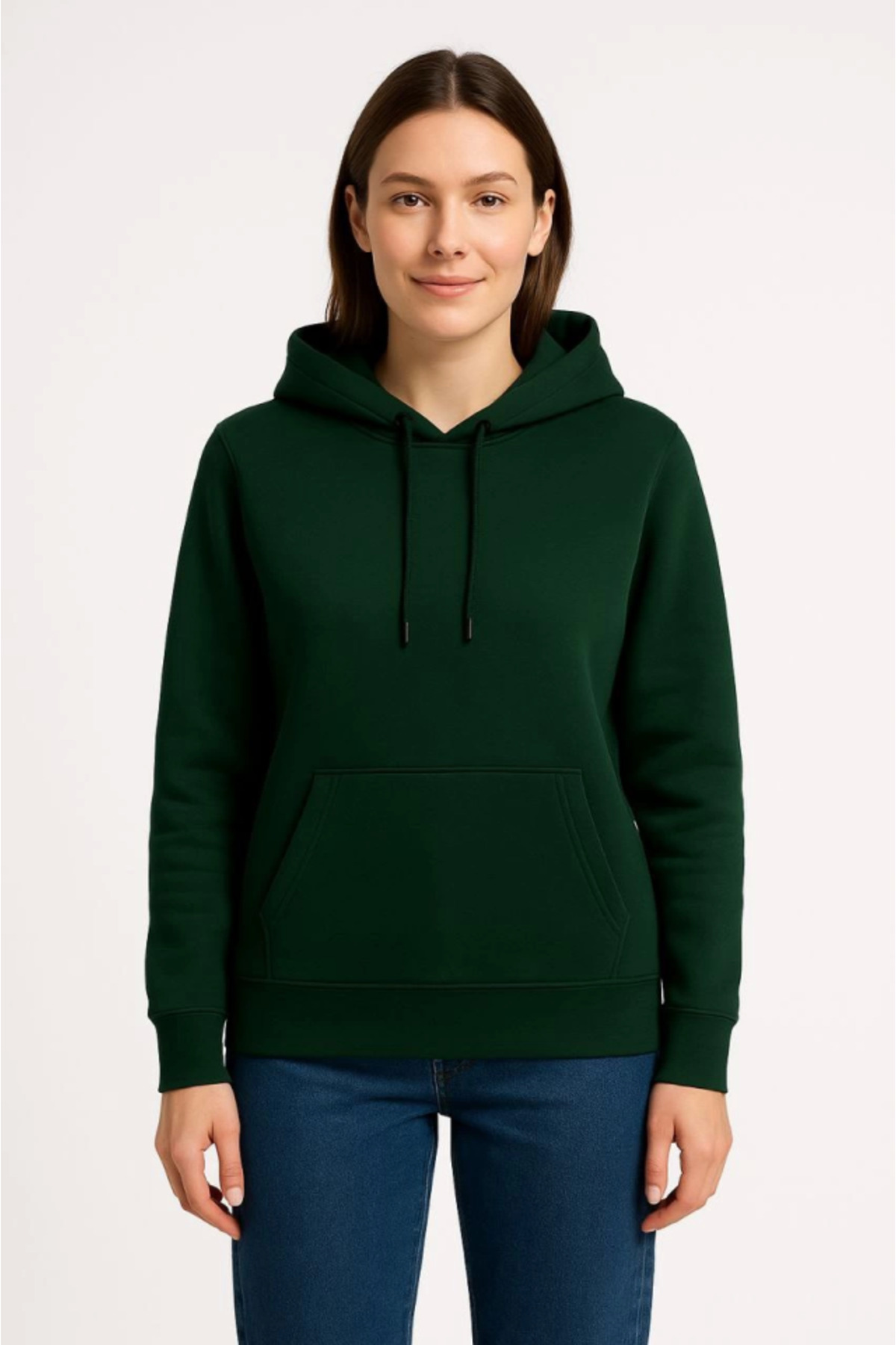 Üç İplik Kapüşonlu Kanguru Çepli SweatShirt Hoodie - Haki