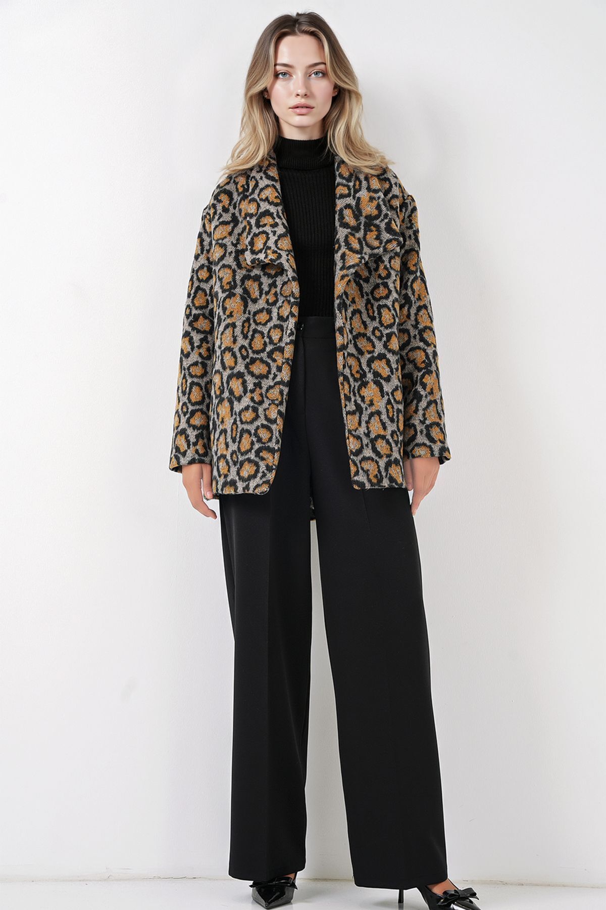 Hiccup-Bdart Plus Size Shawl Collar Leopard Print Jacket 2