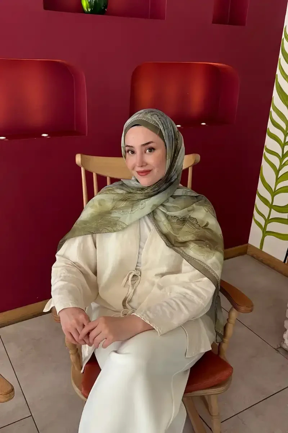 Madame Polo Prestige Vintage Desen Şal - Yağ Yeşili görsel 3