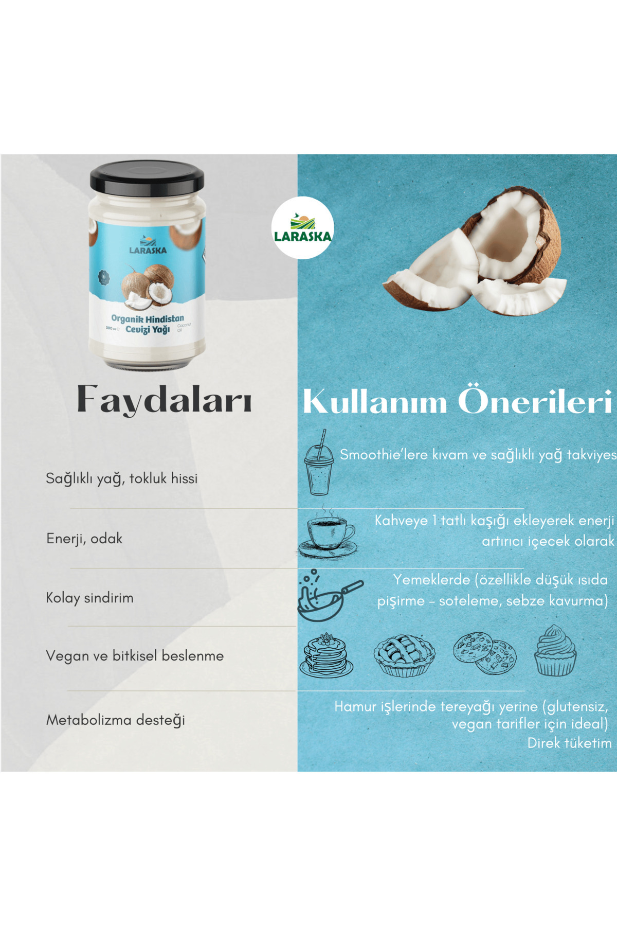 Organik Hindistan Cevizi Yağı 300ml Soğuk Sıkım - Organic Coconut Oil — L-OrgCcOil-300ml — تصویر 3 از 6
