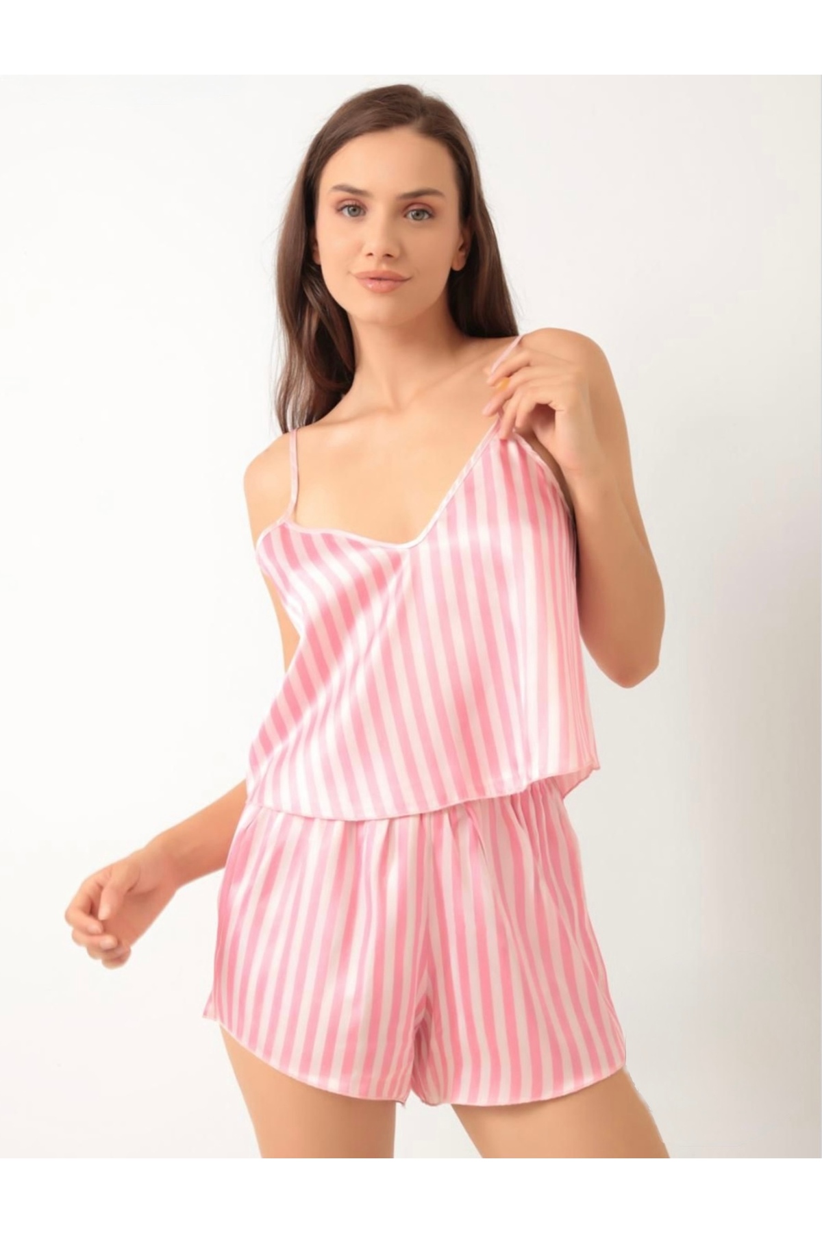 madamedoyou Çizgili Saten İkili Gecelik Takım