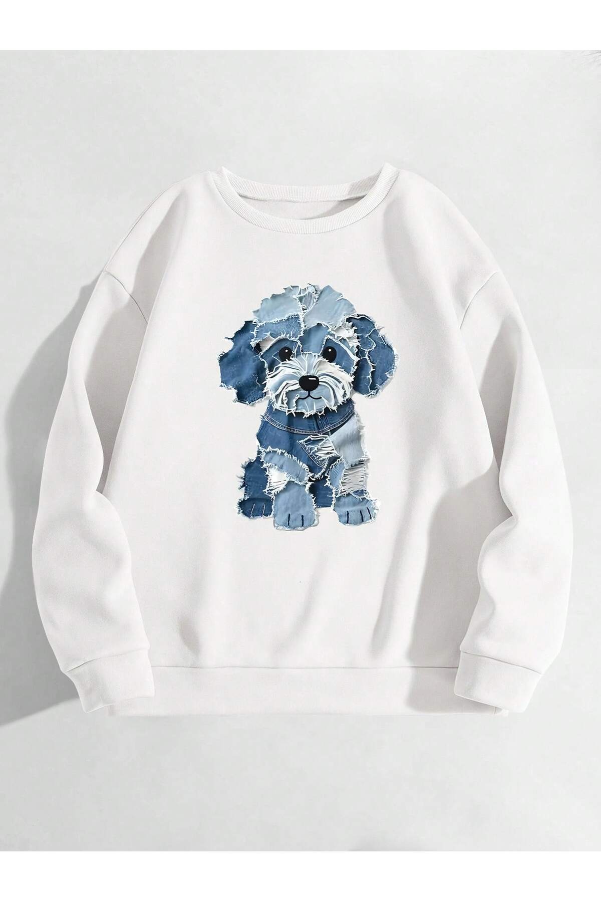 Deocept Unisex Beyaz Oversize Cherry Sweat Baskılı Bisiklet Yaka Sweatshirt görsel 3