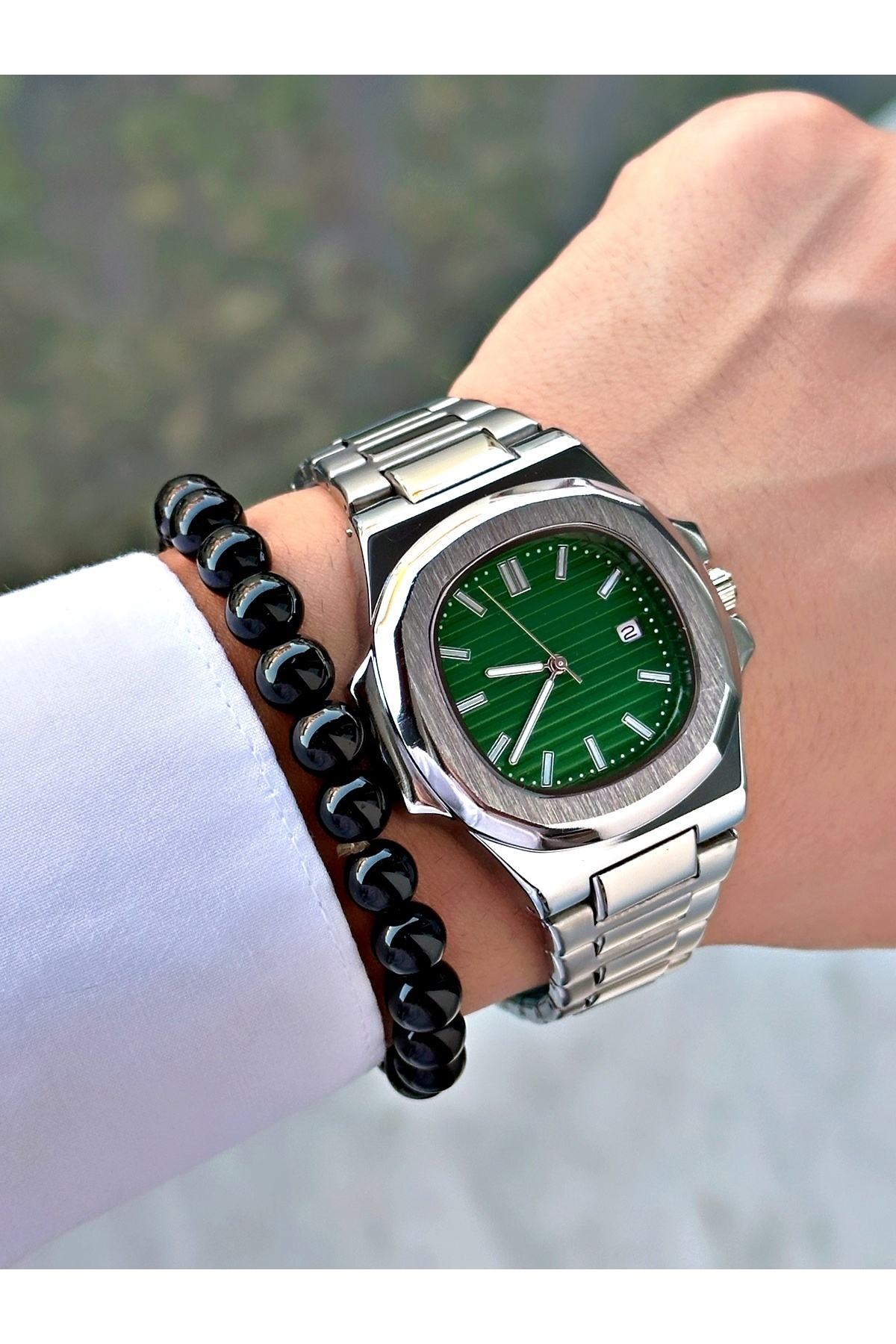 Tisaati  Özel Tasarım Eşref Tek Saat Modeli Metal Kordon Takvimli Erkek Kol Saati-Bileklik Hediyeli - Görsel 3