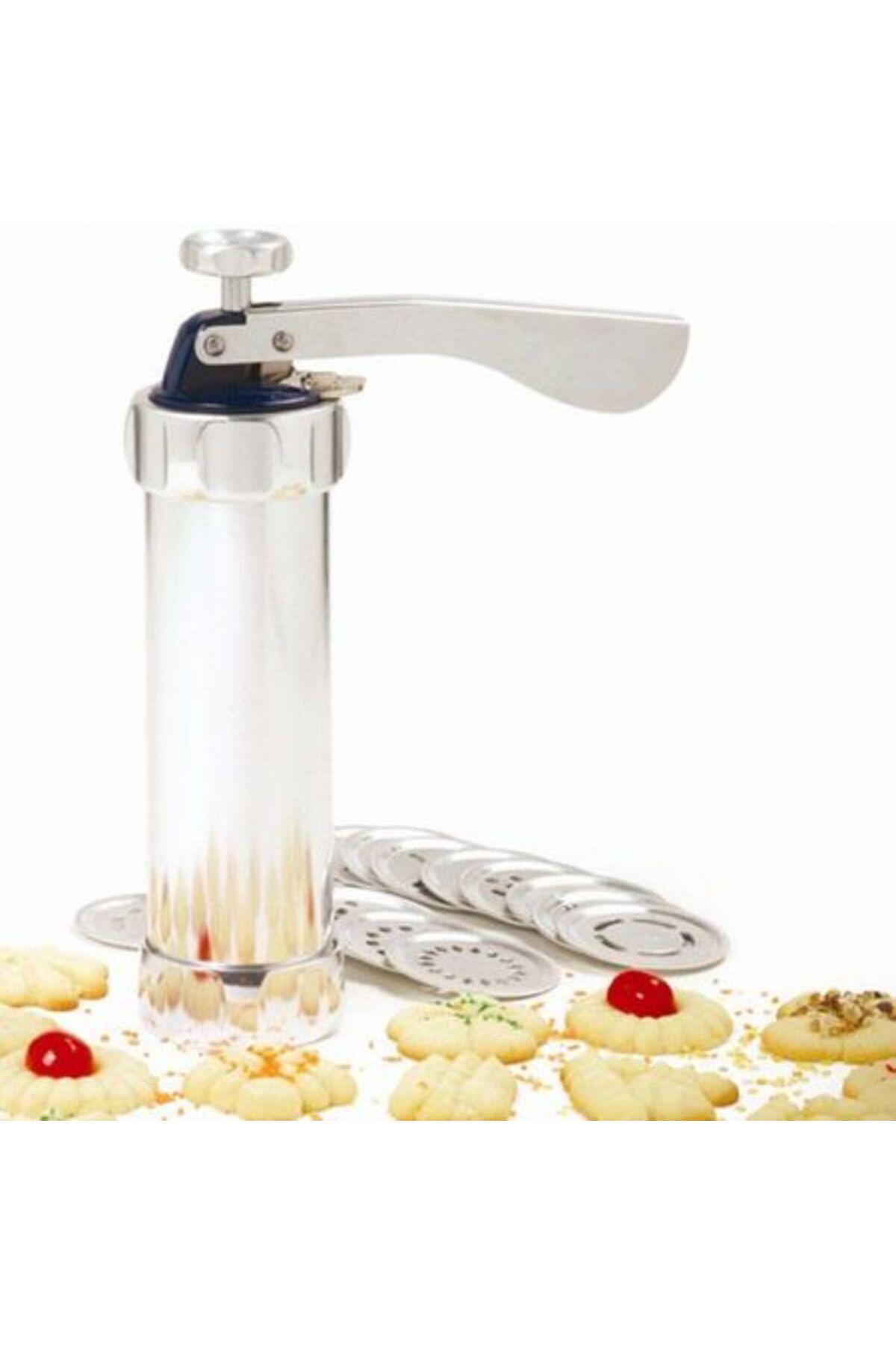 KlaussTech-Biscuit and Cookie Maker, 20 Molds, 4 Nozzles, Safe and Durable, Easy to Use, Silver 4