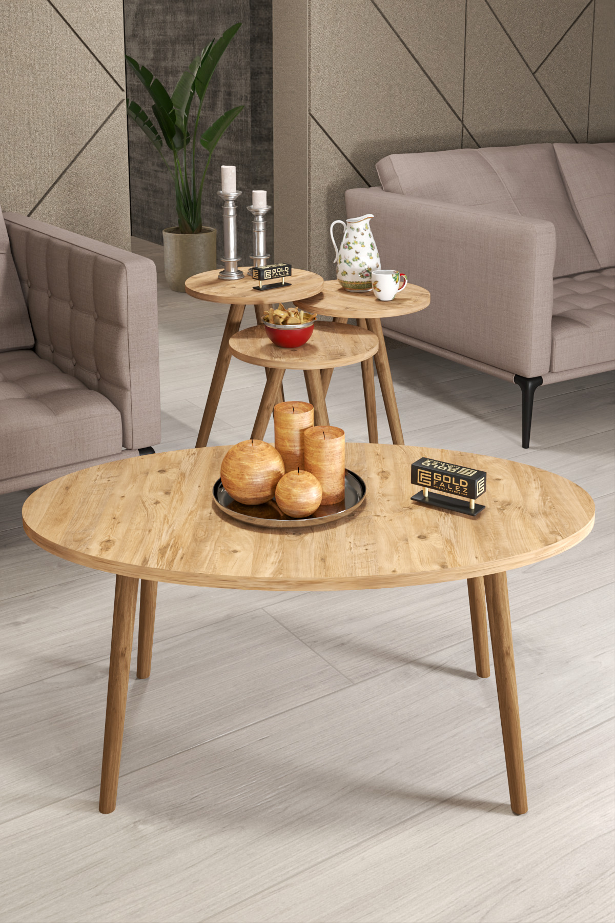 Goldfalez Torna Sehpa Seti Kahverengi 4'lü