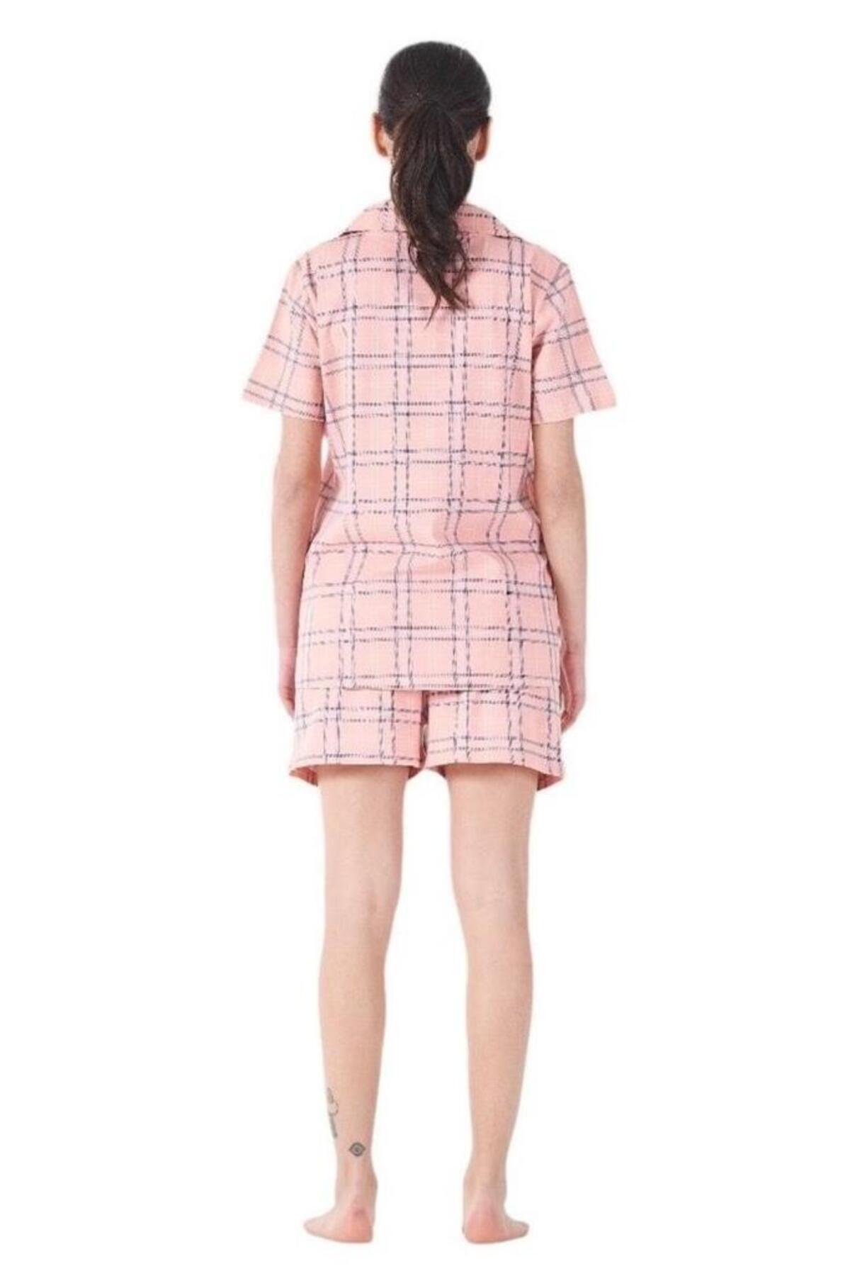 Estiva-Checkered Pattern Front Buttoned Shorts Set 2
