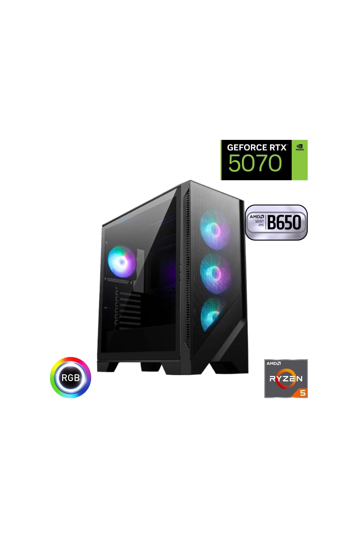 güneysu Ryzen 5 7500F 32GB Ddr5 1tb SSD Rtx 5070 12GB B650 Anakart