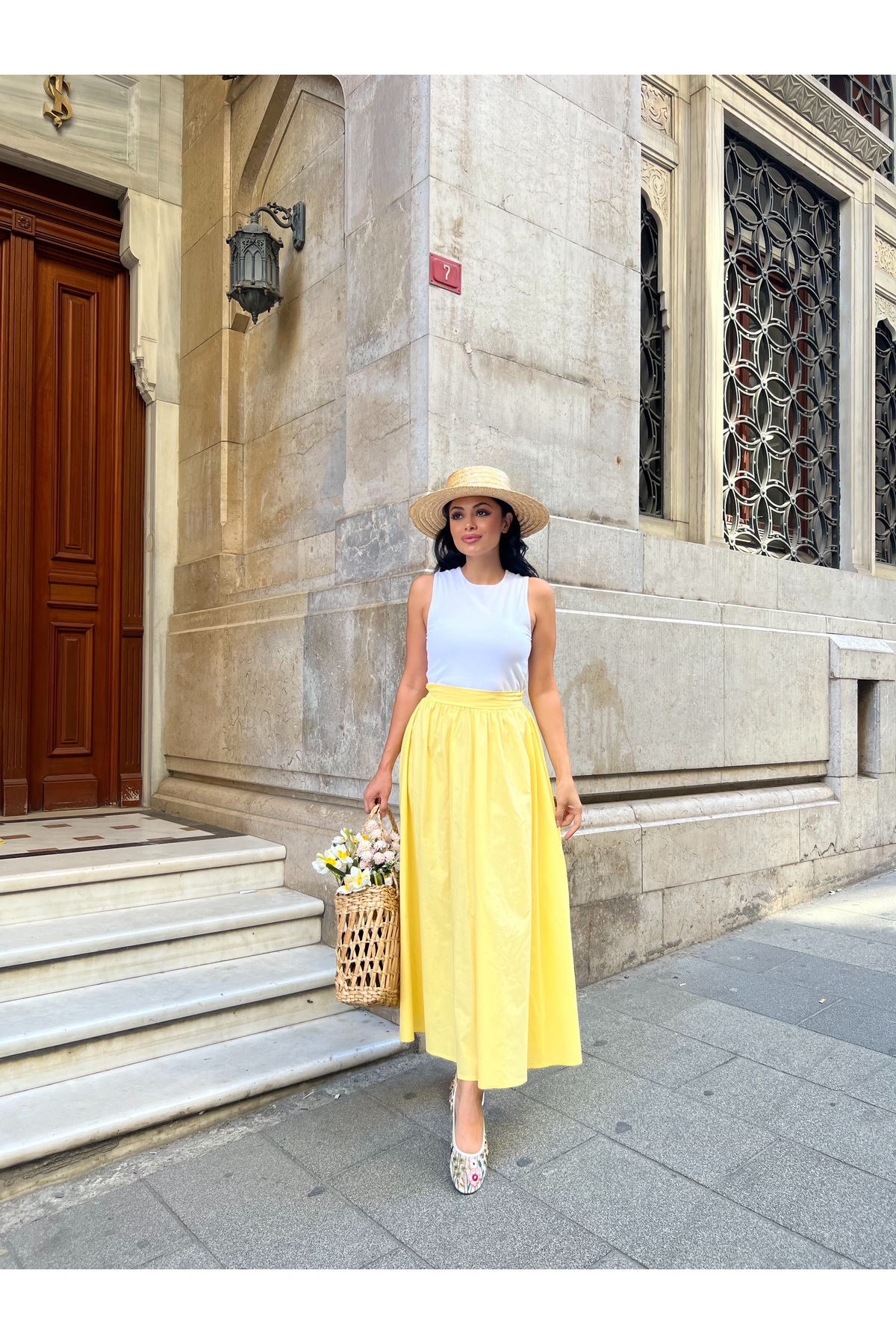 KÜÇÜĞÜM BUTİK  Sarı Kloş Poplin Etek - Görsel 6