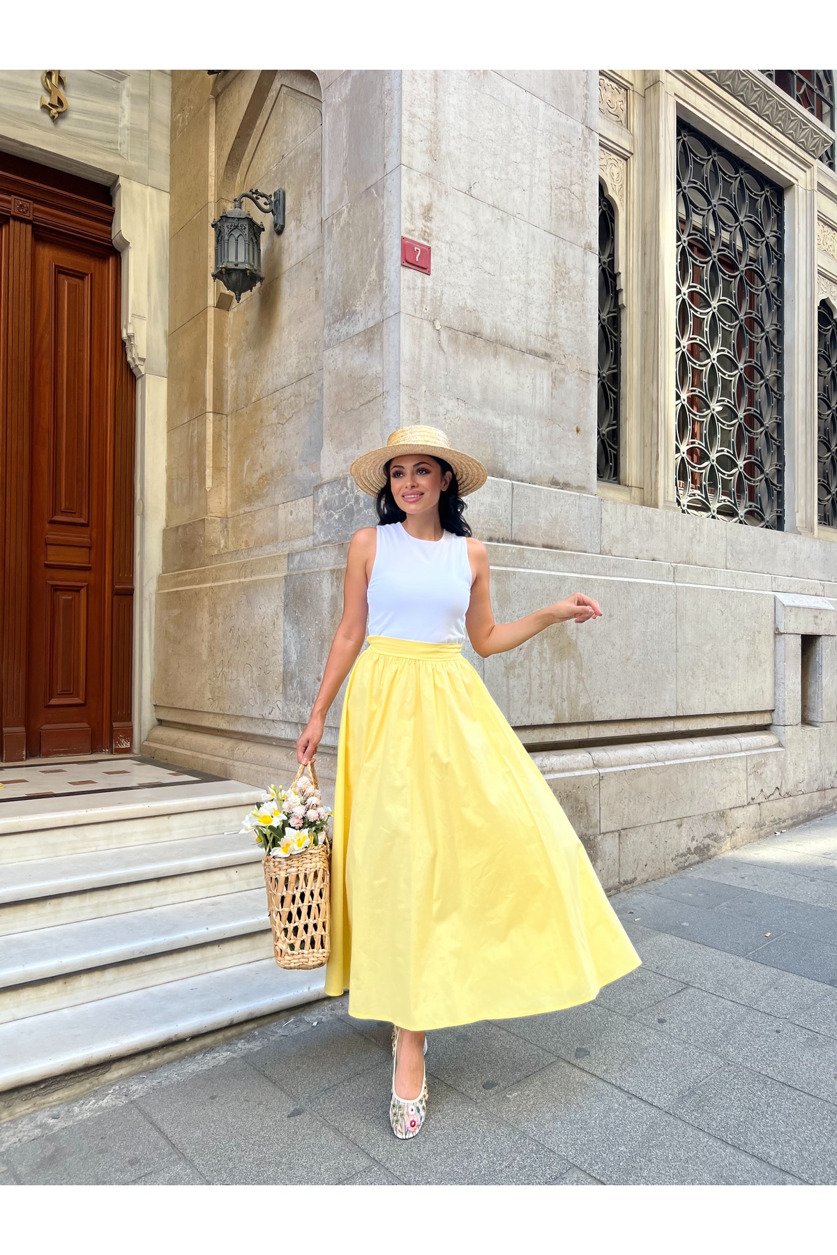 KÜÇÜĞÜM BUTİK  Sarı Kloş Poplin Etek - Görsel 3