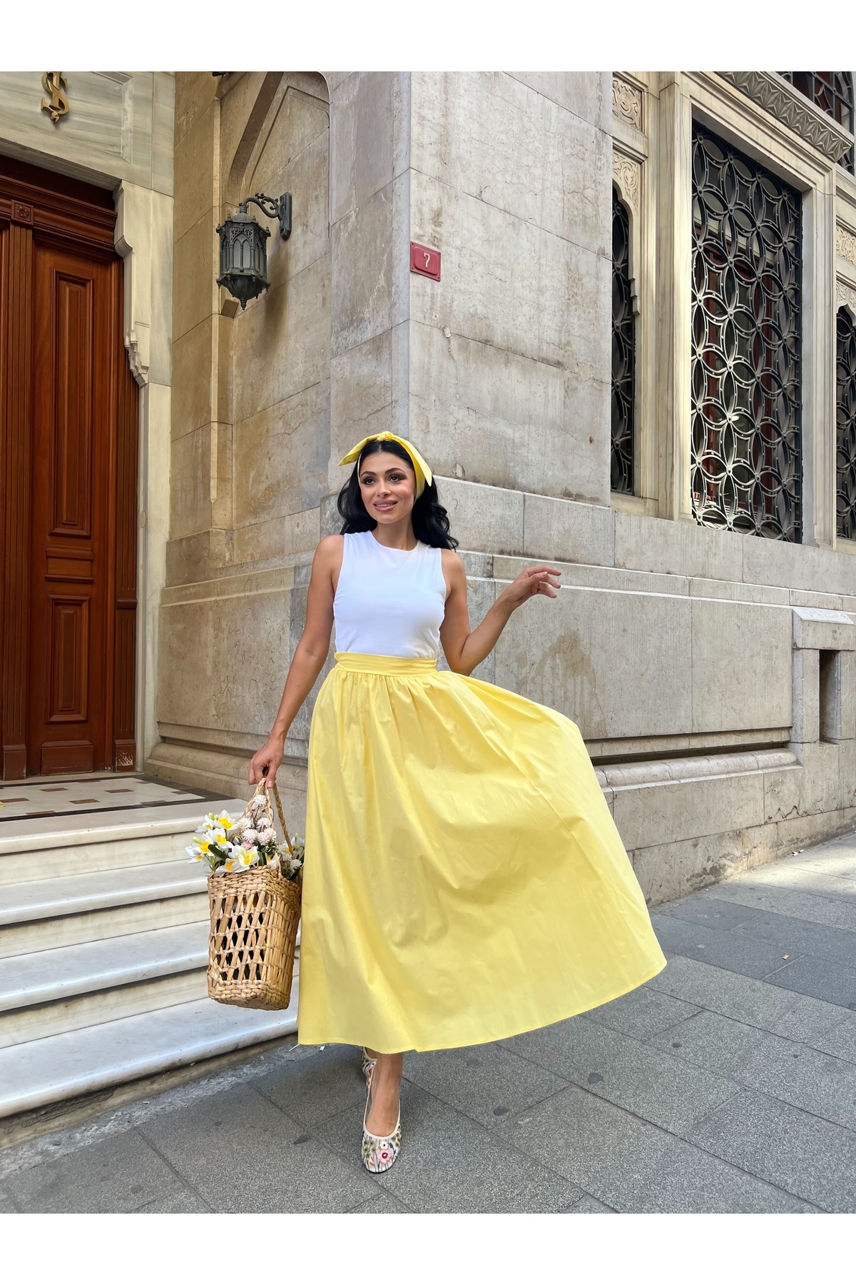 KÜÇÜĞÜM BUTİK  Sarı Kloş Poplin Etek - Görsel 7
