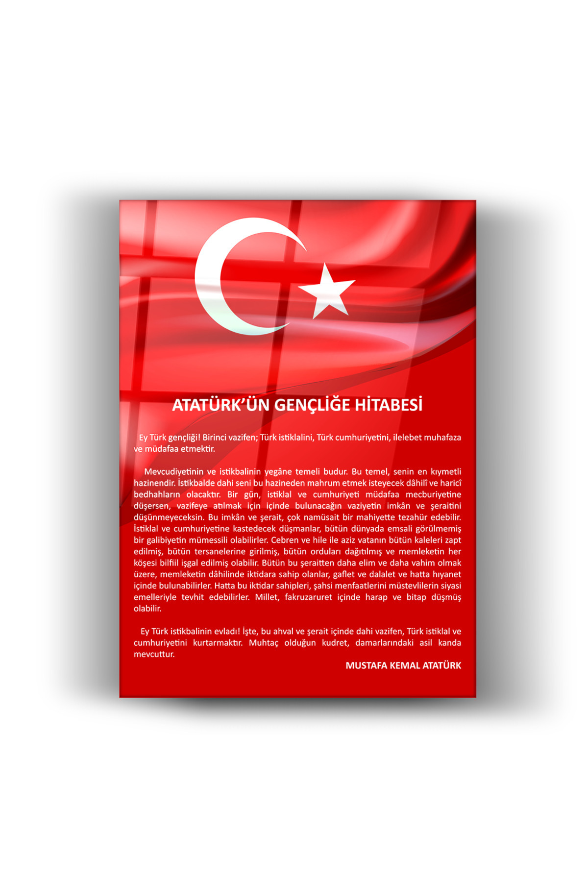 Türk Bayraklı Gençliğe Hitabe Cam Tablo –Renkli-Ofis-Ev-Okul- Duvar Dekorasyon