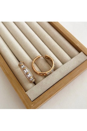 Daniela Taşlı Halka Gold Çelik Küpe
