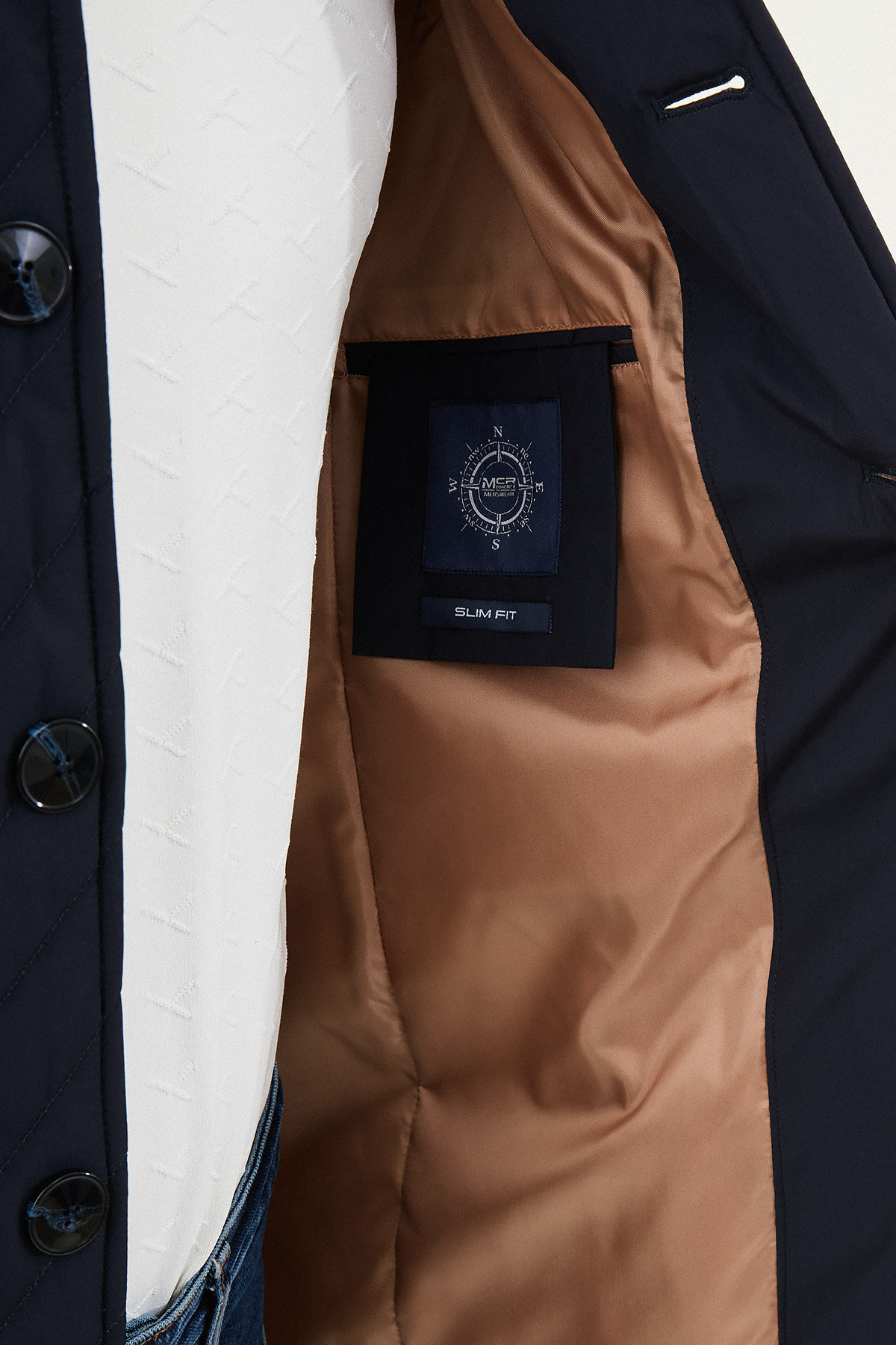 Desenli Slim Fit Gömlek Yaka Erkek Trench Coat Lacivert - 21320.25K — رنگارنگ — تصویر 6 از 6