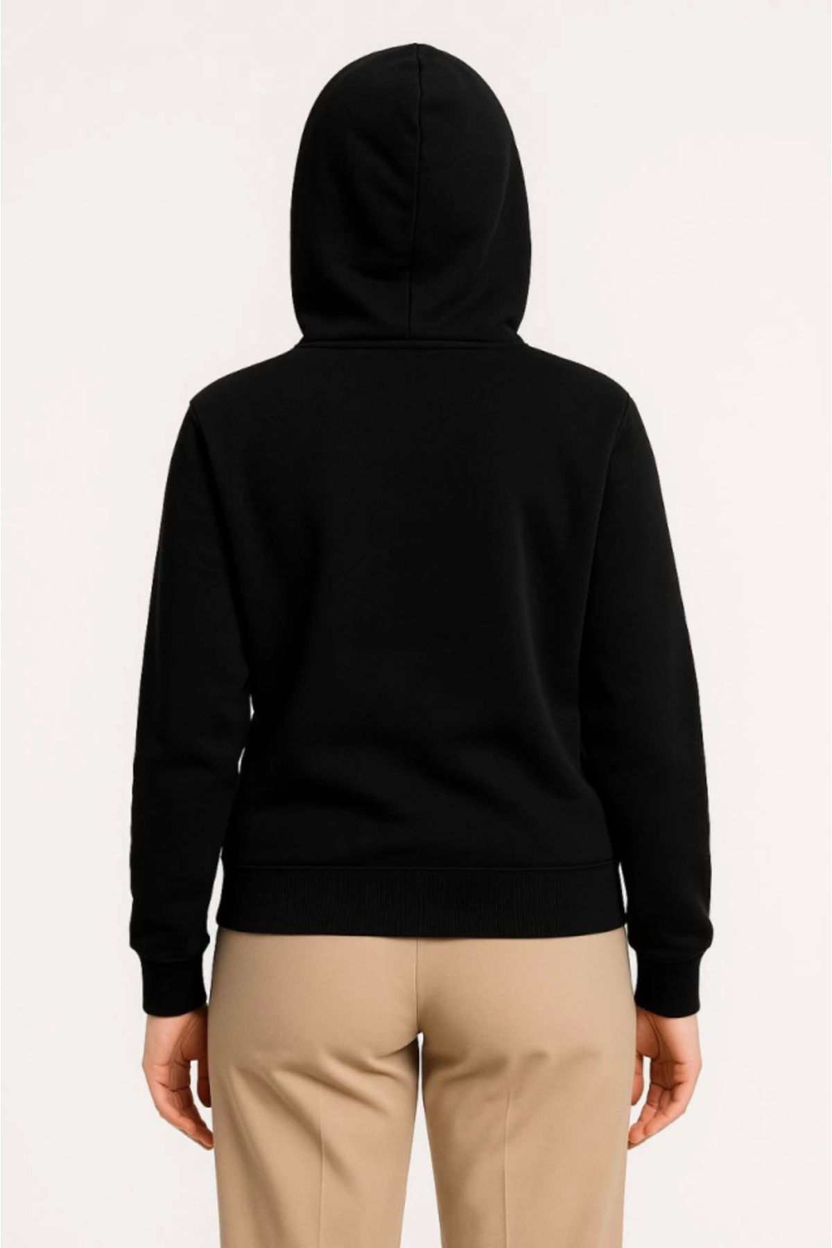 Üç İplik Kapüşonlu Tam Fermuarlı Kanguru Çepli SweatShirt Hoodie - Siyah