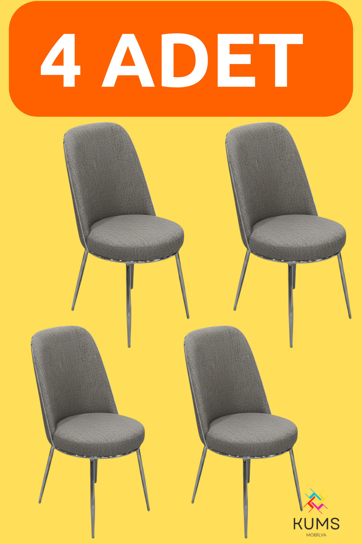 KUMS 4 Adet Sandalye Mutfak Salon Yemek Odası Sandalyesi Metal Ayak