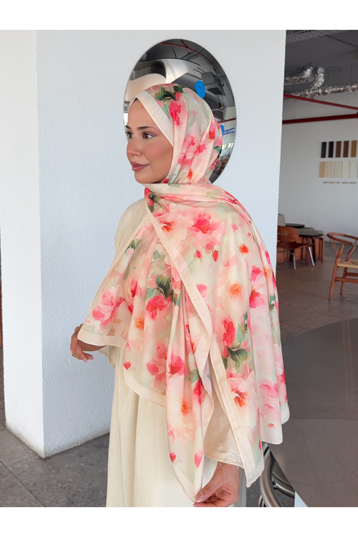 Mira İpek  Desenli Pamuk Soft Şal Mena Serisi Somon Pembe ps61 - Görsel 3