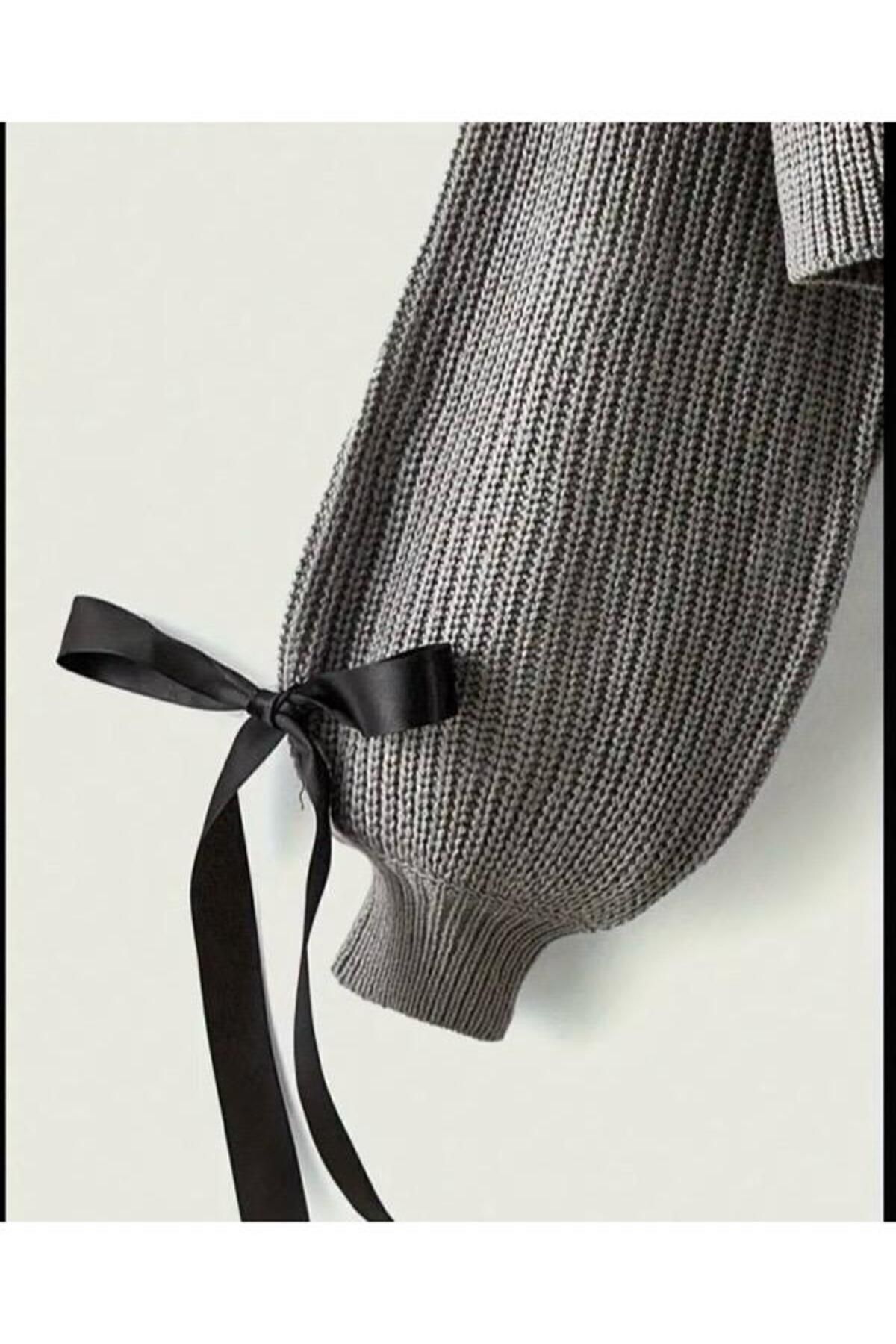 EnModaStyle  Fiyonklu Kurdele Detaylı Triko Ceket Hırka - Görsel 3