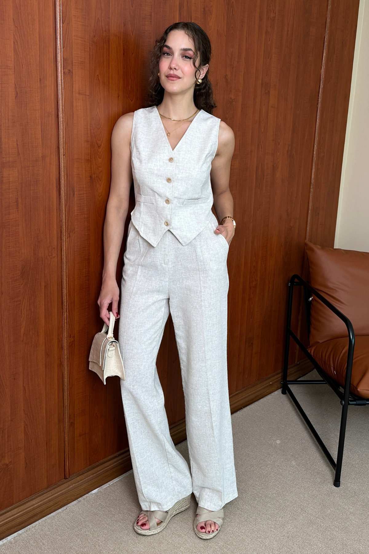 Butik Modana  Ham Keten Palazzo Pantolon - Görsel 2