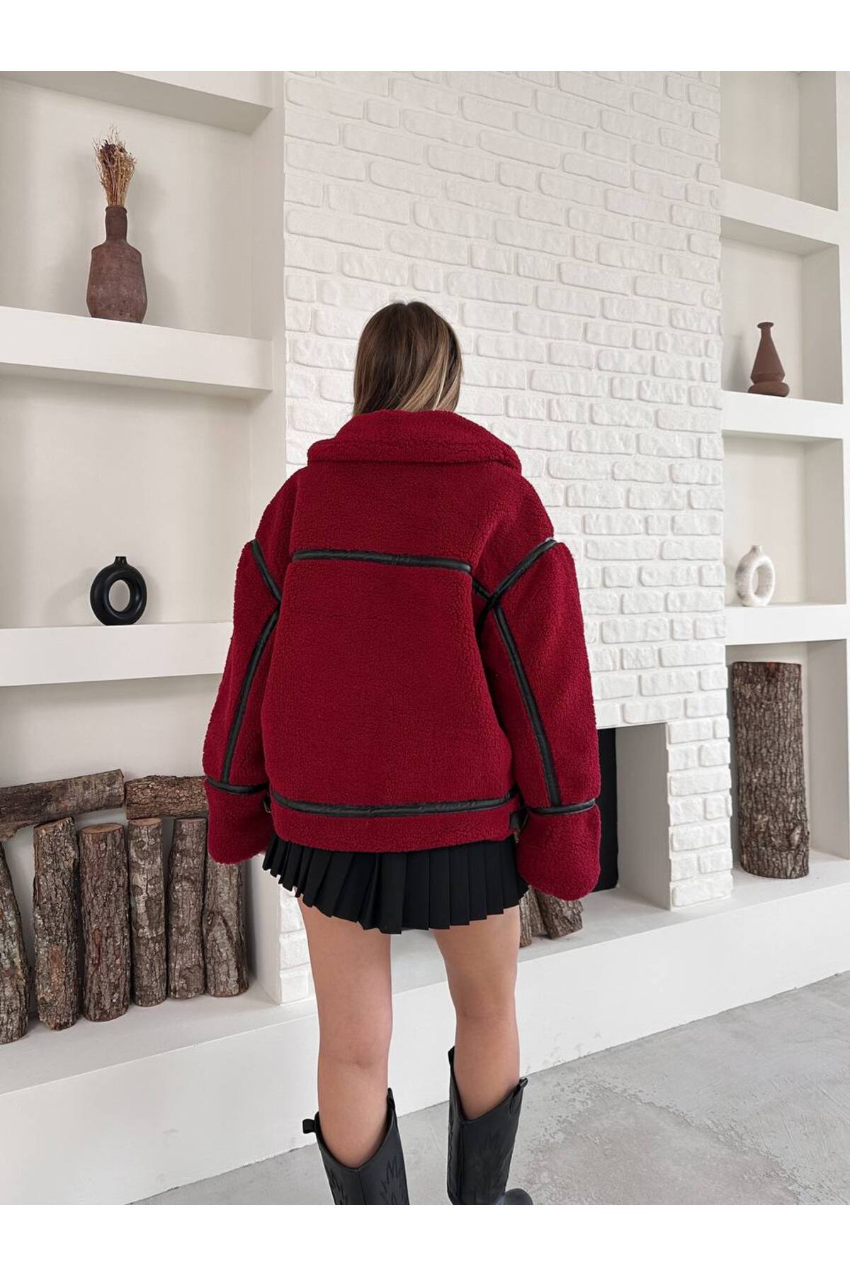 Kadın Biyeli Oversize Peluş Mont - Sıcak ve Şık - Görsel 7