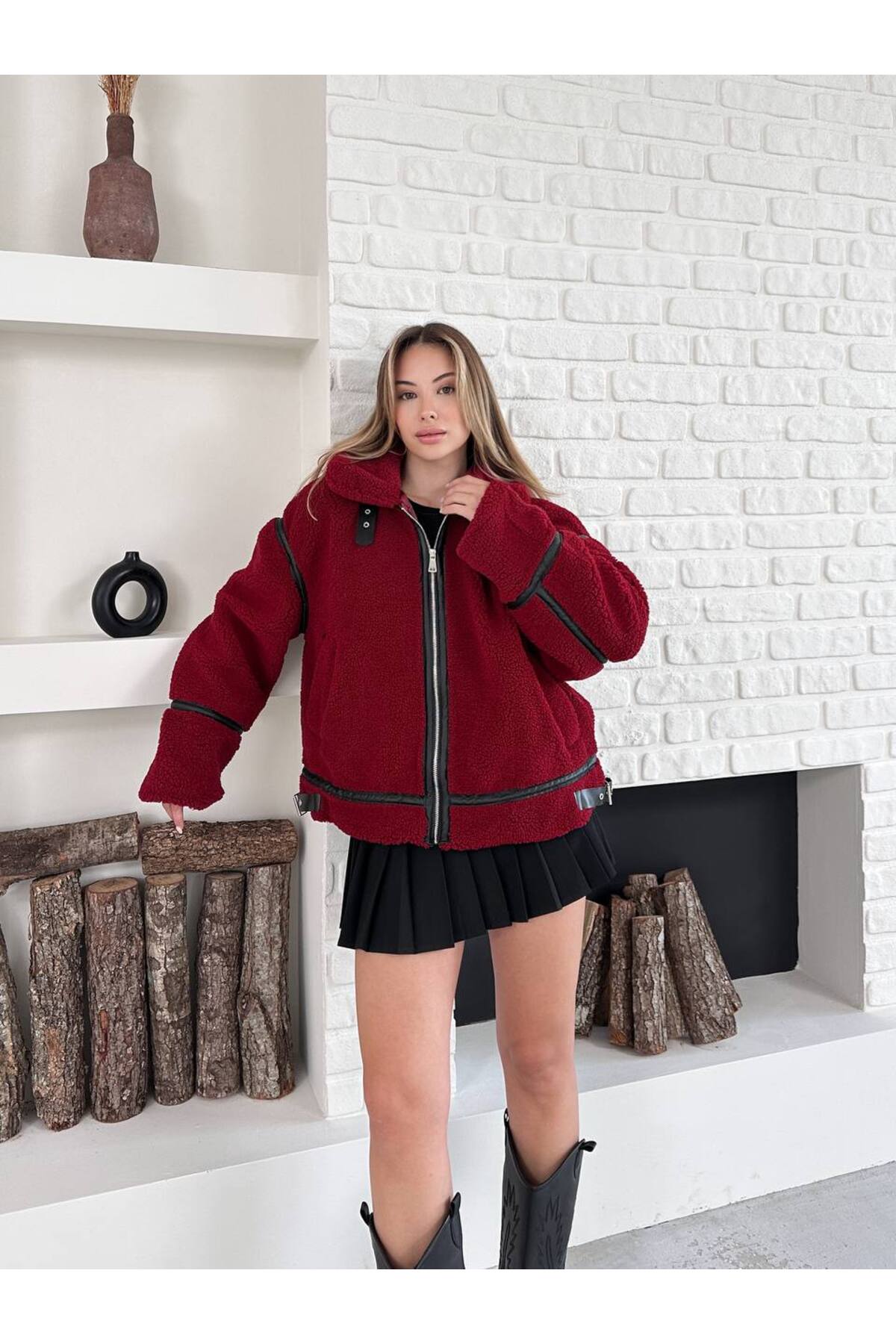 Kadın Biyeli Oversize Peluş Mont - Sıcak ve Şık - Görsel 4