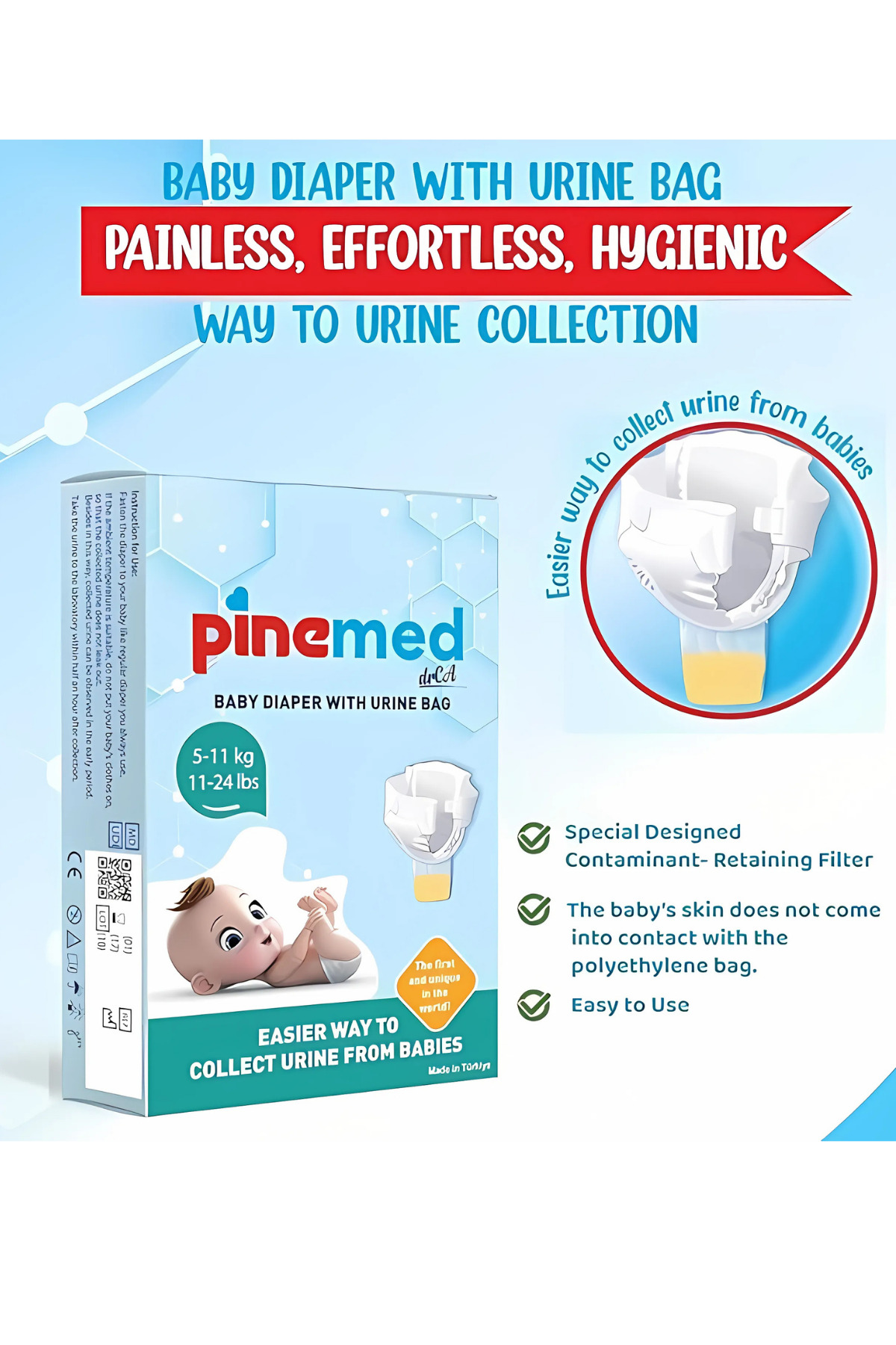 PİNEMED Bebekler İçin Tıbbi Amaçlı İdrar Toplama Bezi(5-11 KG) 2 Adet fotoğrafı 3 (önizleme)