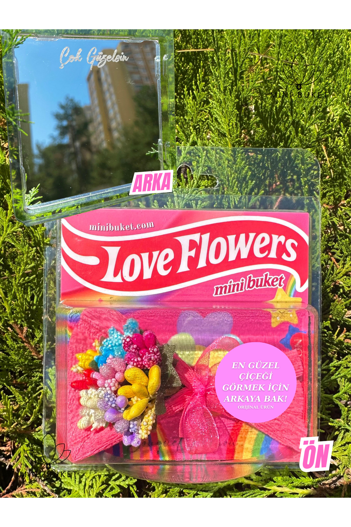 Merit Flower Mini Buket Aynalı Love Flowers Tasarım Rainbow Çiçek