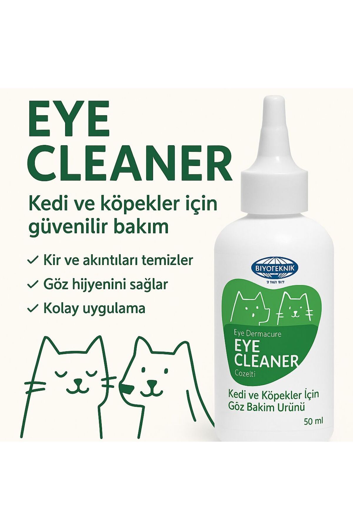 Biyoteknik Biyo-Dermacure Eye Cleaner Kedi ve Köpekler Için Göz Bakım Ürünü 50 ml