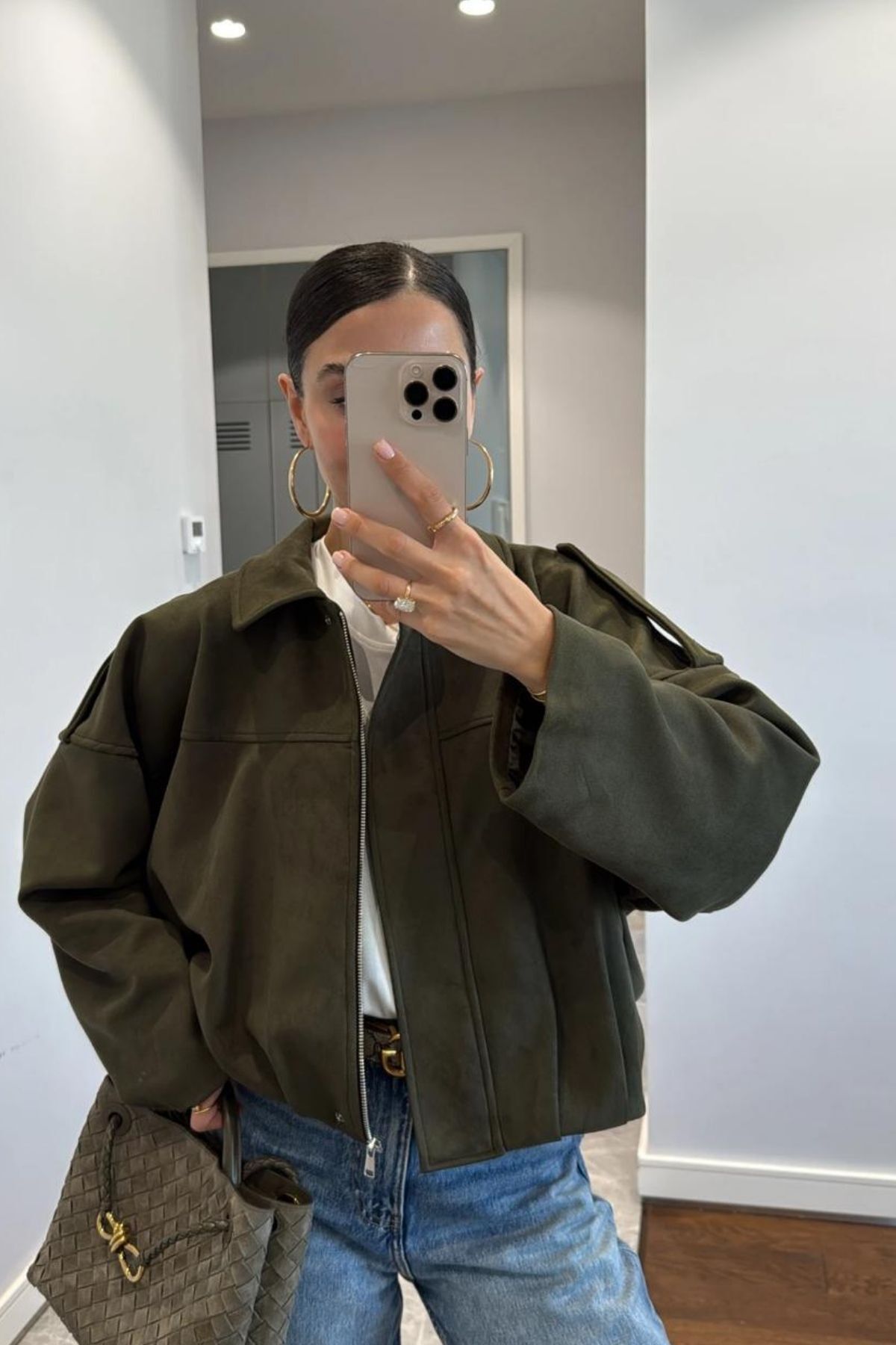 FMN Butik pinterest model bomber süet kumaş tasarım dik yaka marka muadil şık astarlı mont kaban ceket görsel 3