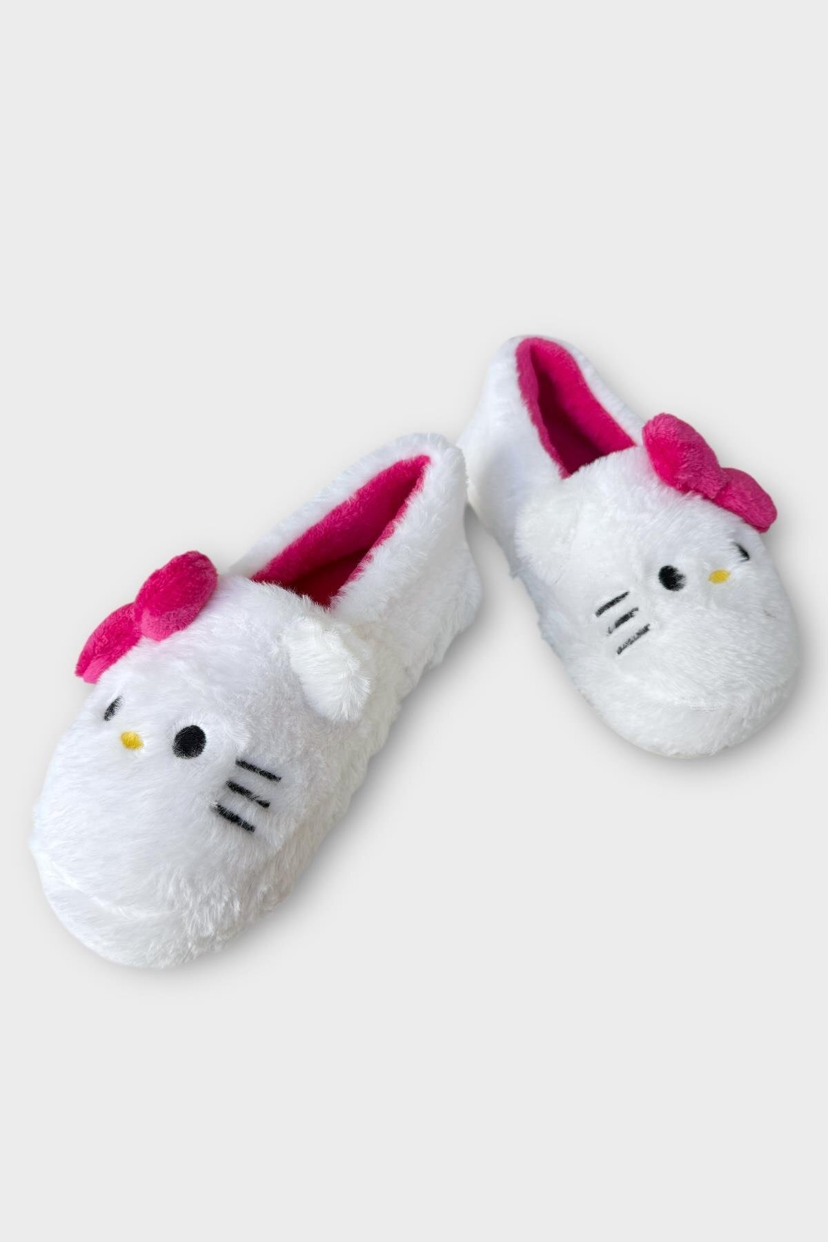 Liger Kışlık Kadın HelloKitty Figürlü Kaydırmaz Taban Ev Ayakkabısı Panduf BEYAZ - PEMBE görsel 4