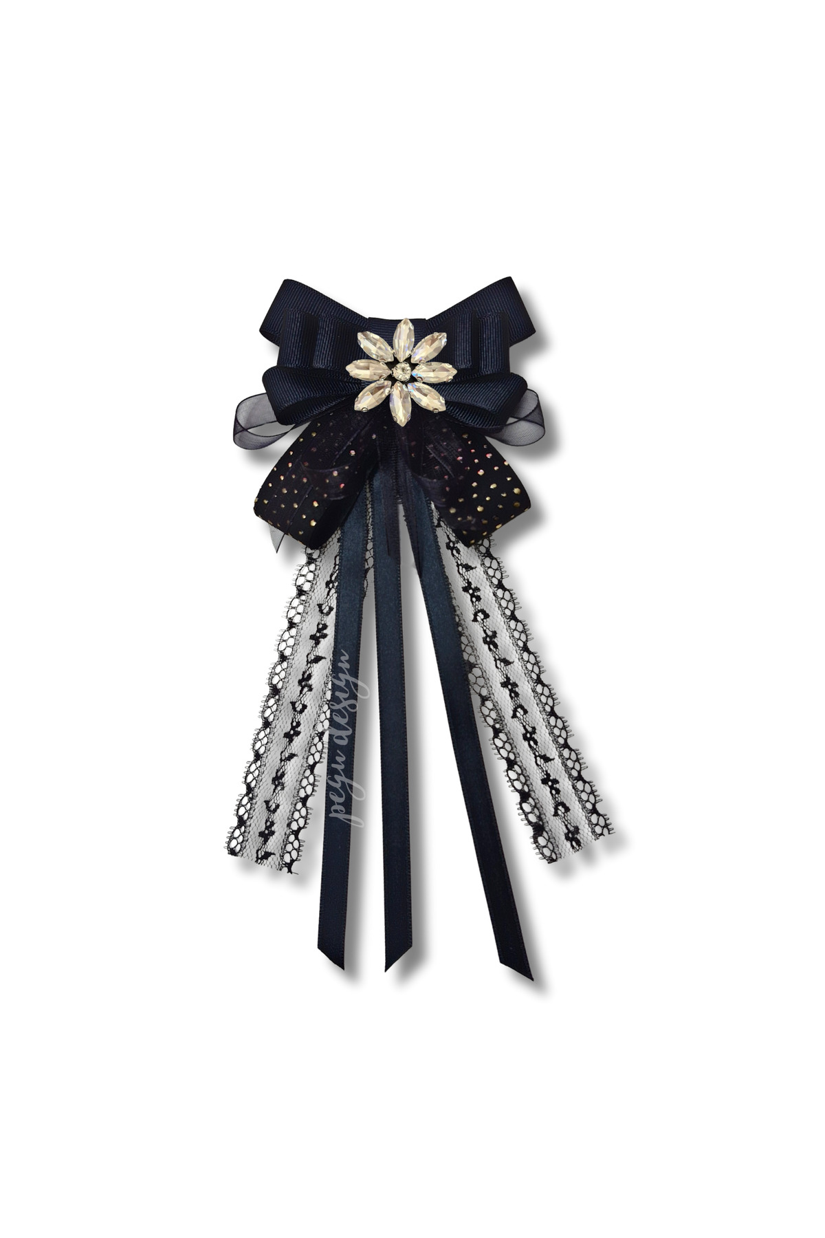 STYLE SHİNE SERIES BLACK RIBBON BROOCH,SCHOOL WORK , SHIRT JACKET COLLAR FLOWER