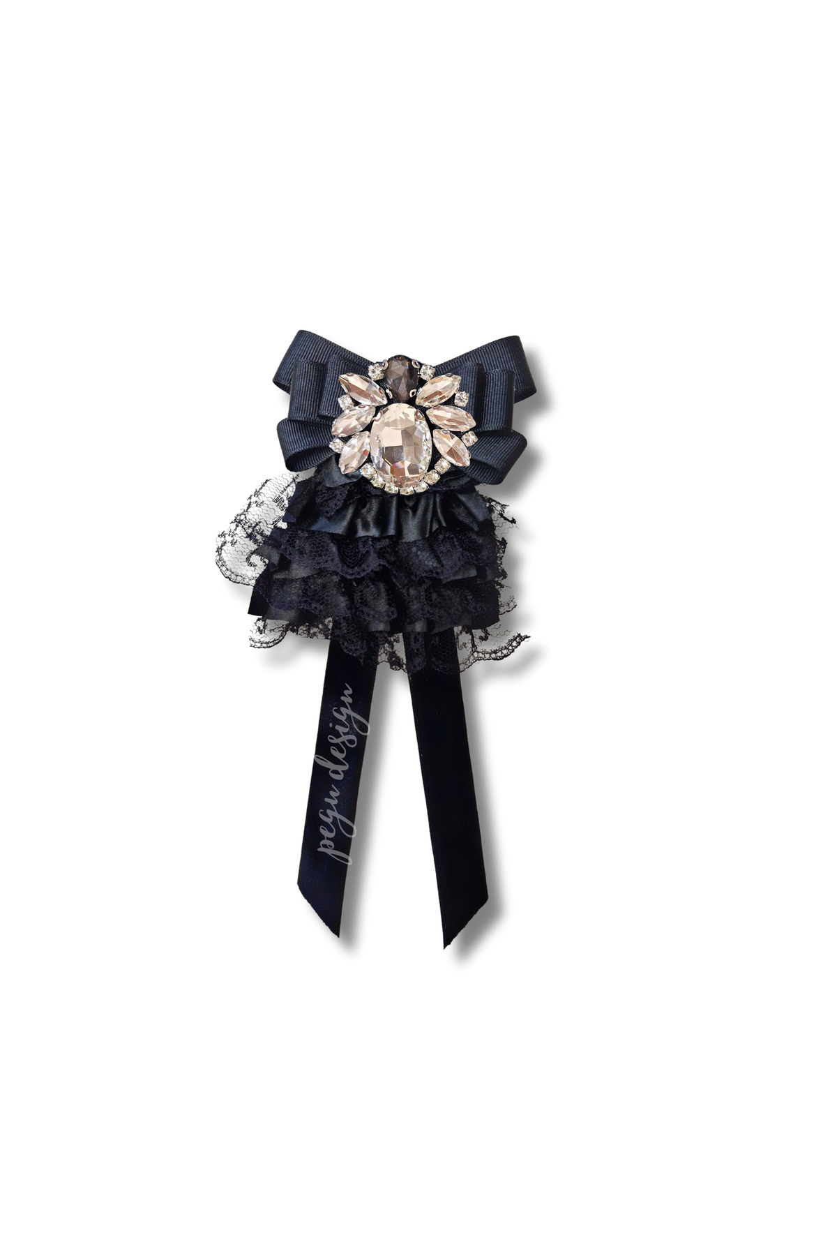 BROOK SHİNE SERIES BLACK RIBBON BROOCH,SCHOOL WORK , SHIRT JACKET COLLAR FLOWER 514