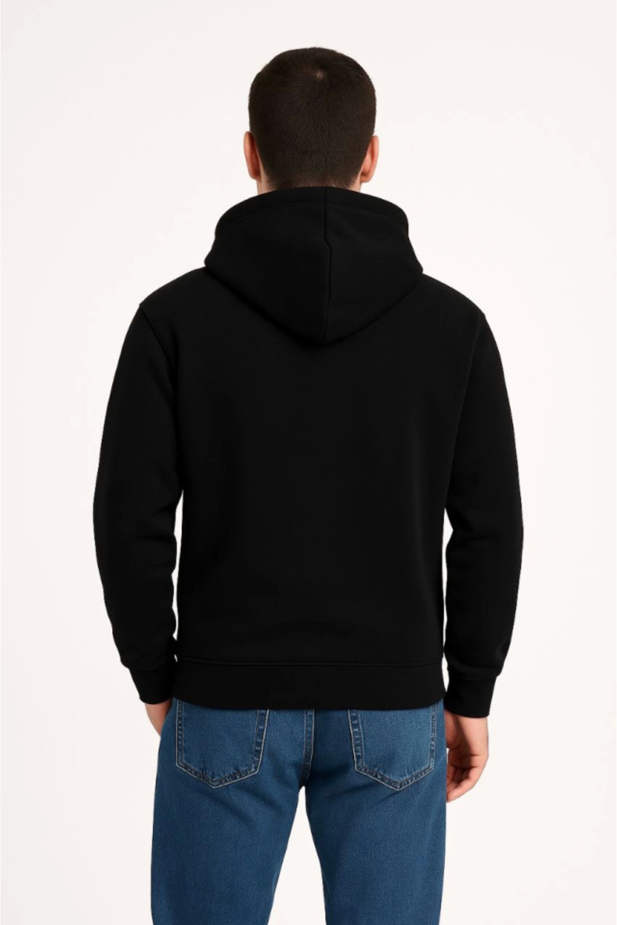 Erkek Üç İplik Kapüşonlu Kanguru Cepli SweatShirt Hoodie - Siyah