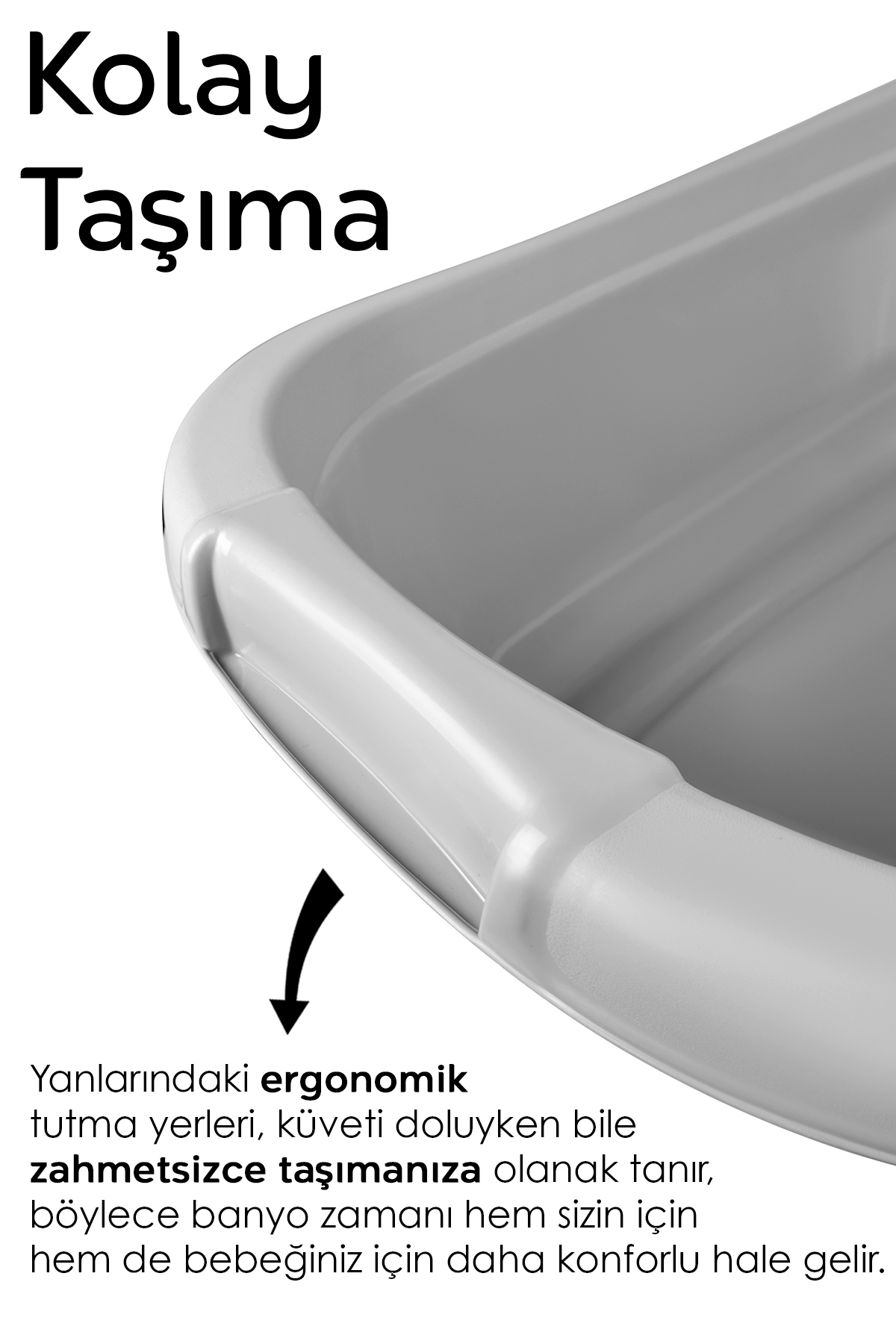 Meleni Baby 3’lü Bebek Banyo Seti - Bebek Yıkama Küveti - Su Kovası - Maşrapa - Gri fotoğrafı 7 (önizleme)