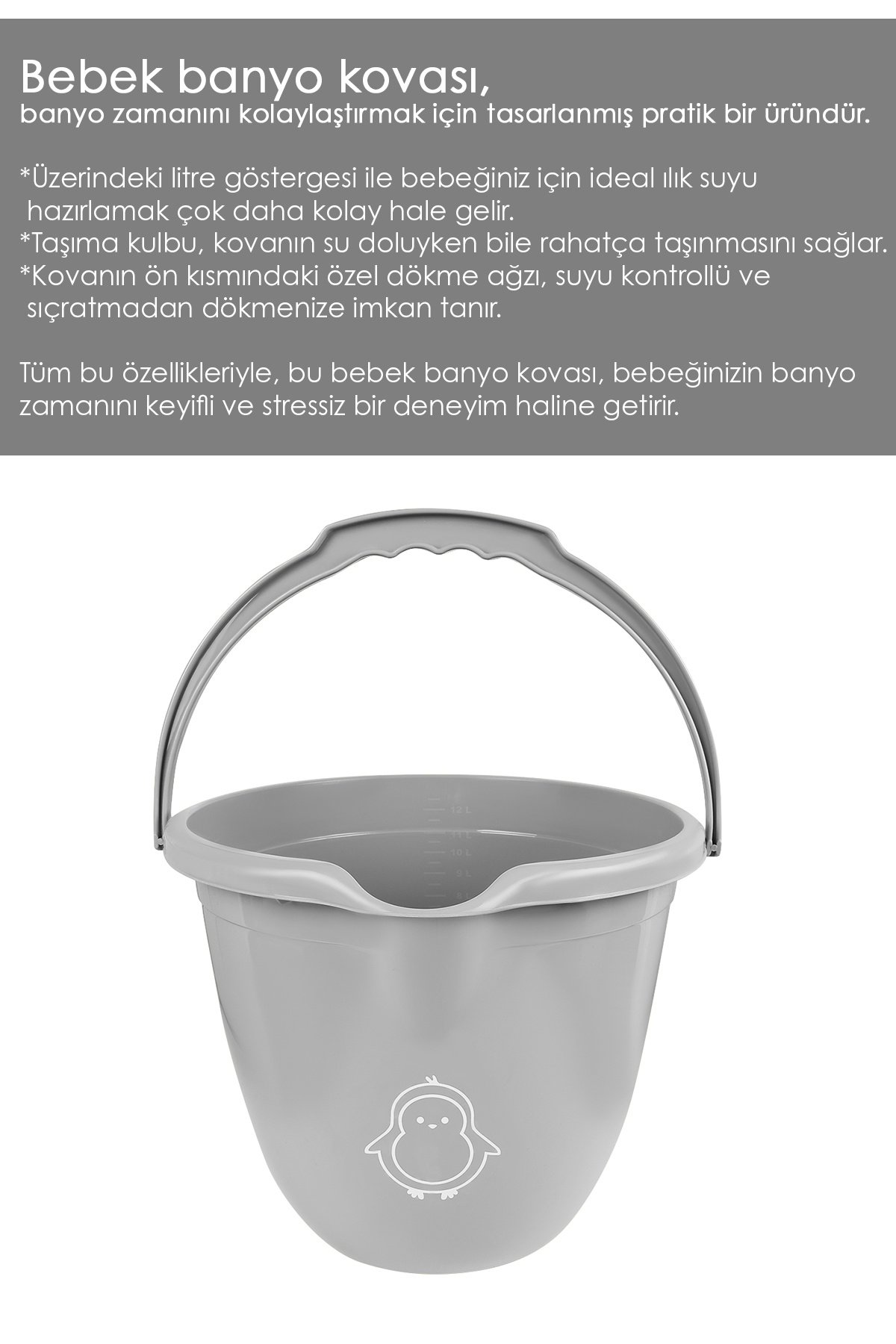 Meleni Baby 2'li Bebek Banyo Seti - Figürlü Banyo Su Kovası - Maşrapa - Gri fotoğrafı 6 (önizleme)