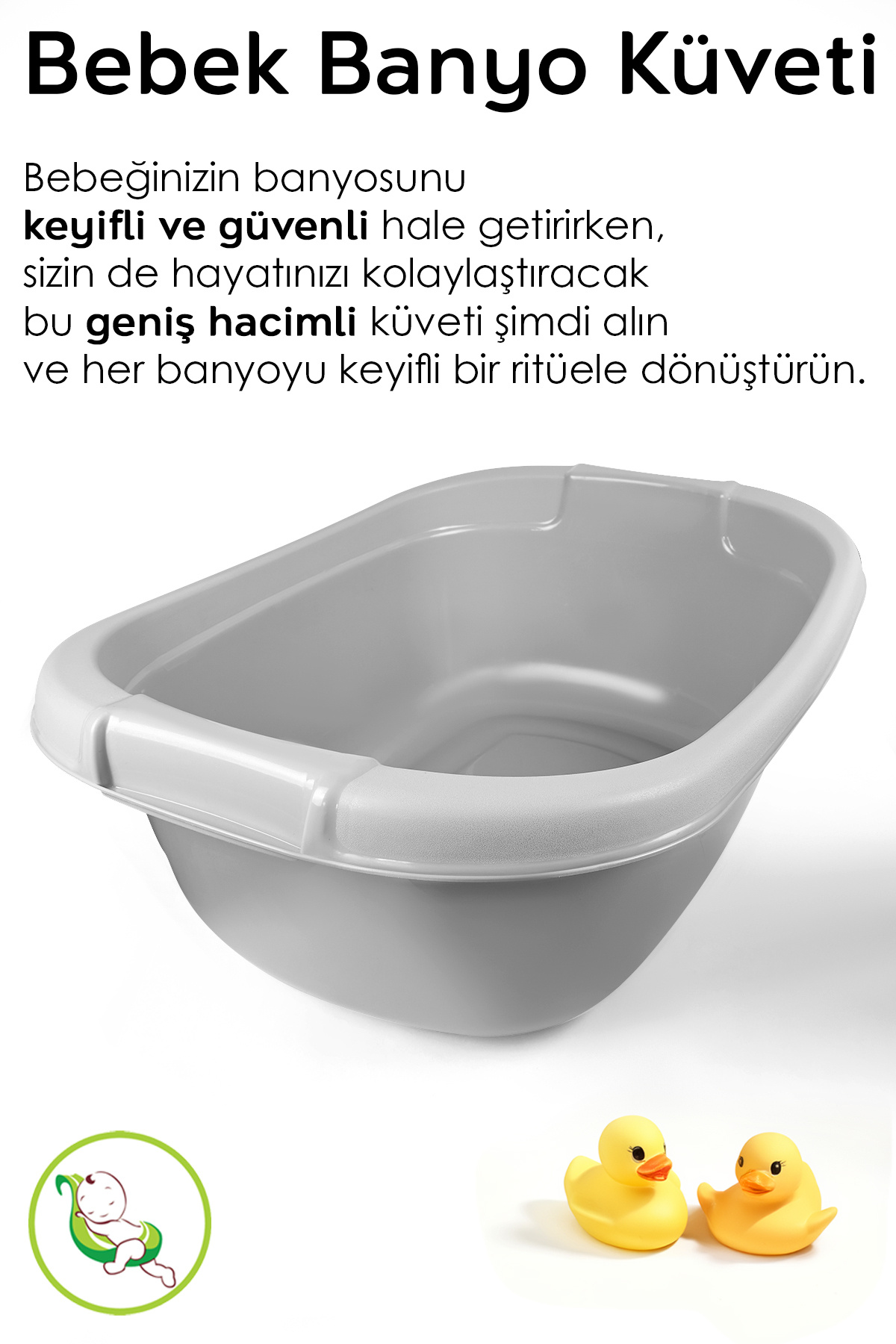 Meleni Baby 3’lü Bebek Banyo Seti - Bebek Yıkama Küveti - Su Kovası - Maşrapa - Gri fotoğrafı 2 (önizleme)