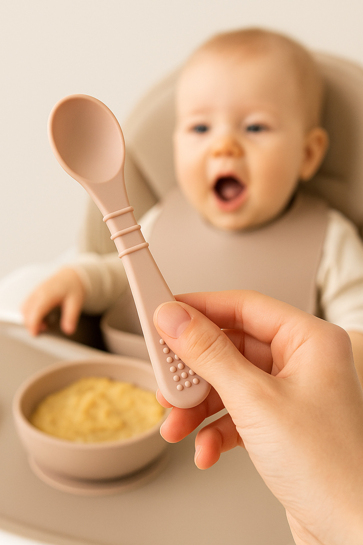 CKM silikon Bebek Mama Kaşığı Silikon Diş Kaşıyıcı Bej fotoğrafı 2 (önizleme)