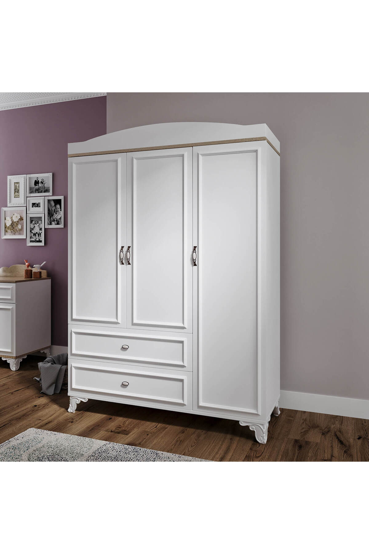 Baby Darling %100 Mdf Lisa 135cm 3 Kapaklı Dolap Meşe fotoğrafı 2 (önizleme)