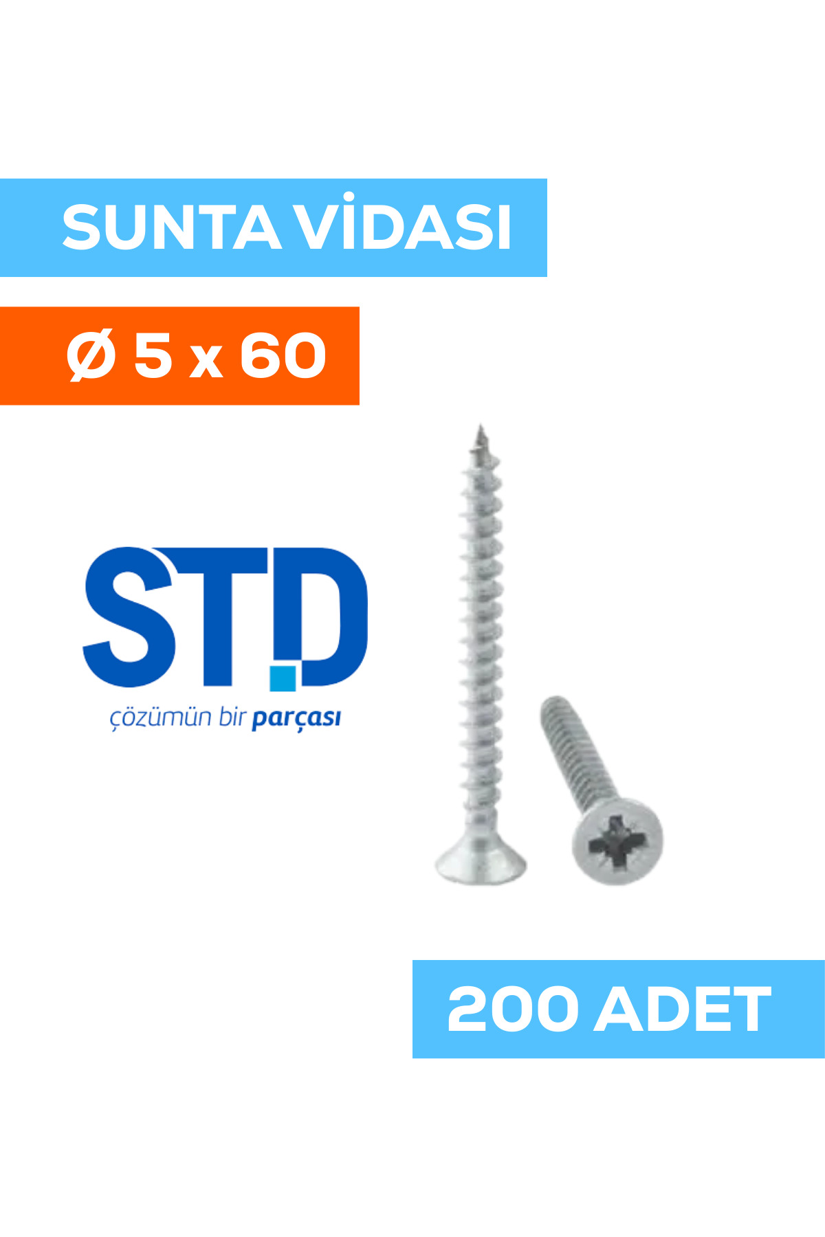 Std 5x60 Sunta Vidası (200 Adet) | Ahşap, Mobilya ve Genel Montaj Vidası