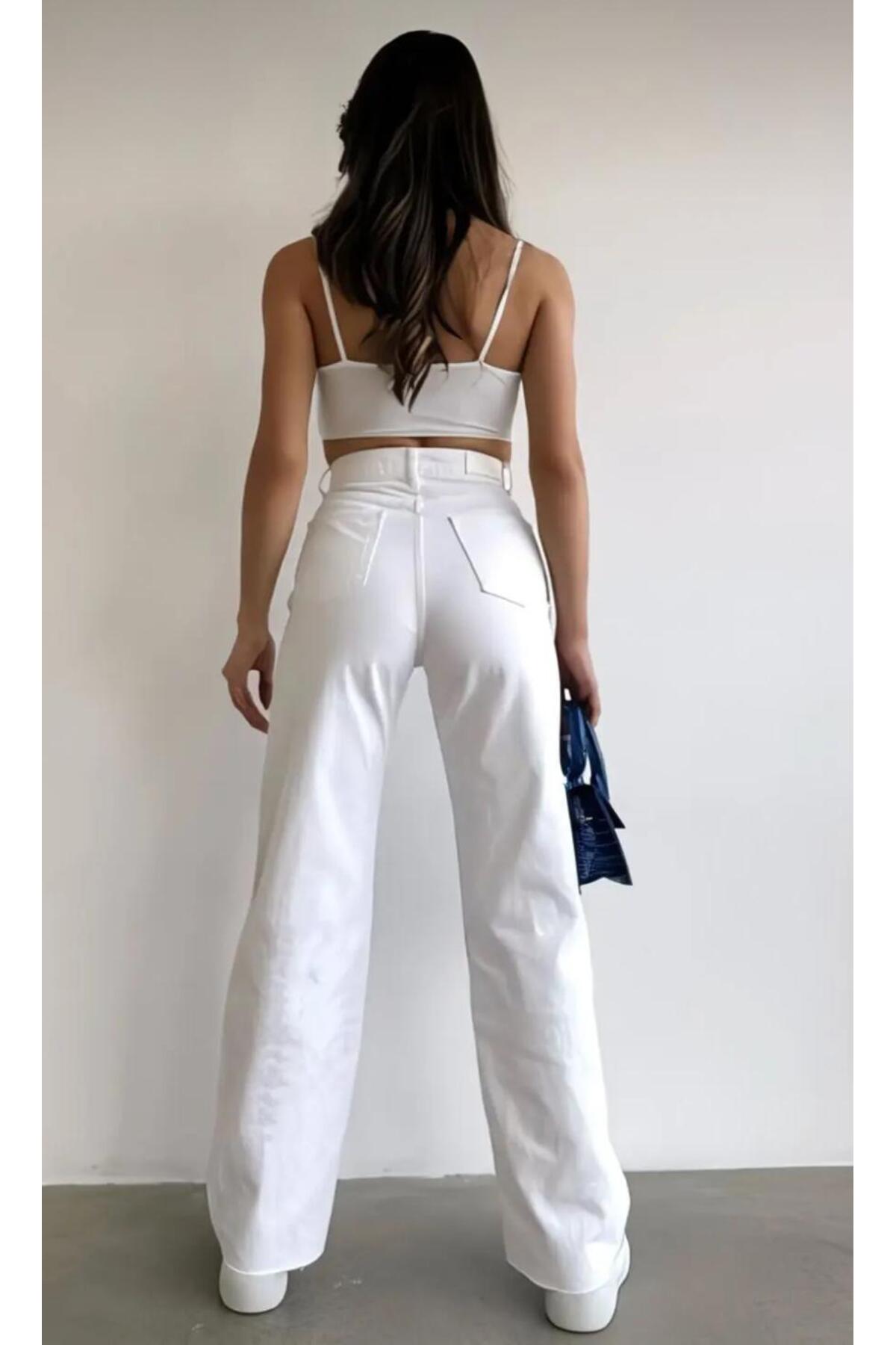 Genel Markalar  NEW SEASON YÜKSEKBEL WİDE LEG PALAZZO KADIN JEAN PANTOLON - Görsel 3