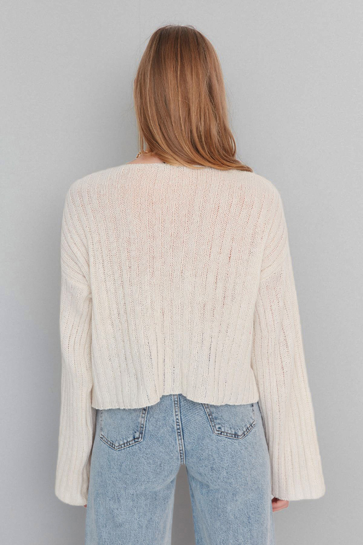 Trendyolmilla  Taş Merserize Görünümlü Yünlü Geniş Kalıp Basic Triko Kazak TWOAW23KZ01844 - Görsel 5