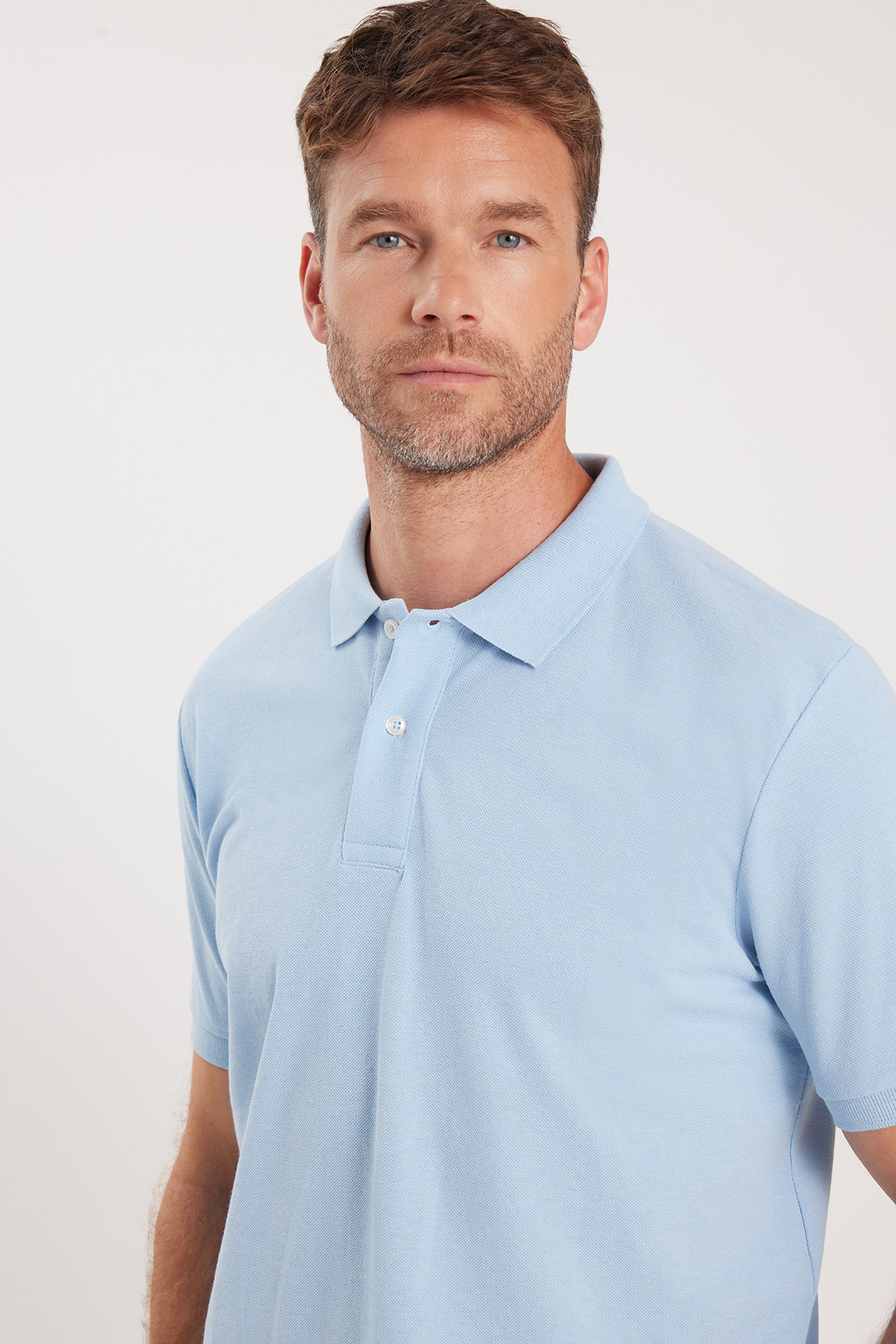 Men's Regular Fit Classic Cut Cotton Soft Textured Cool Keeping Fabric Plain Blue Polo Neck T-Shirt