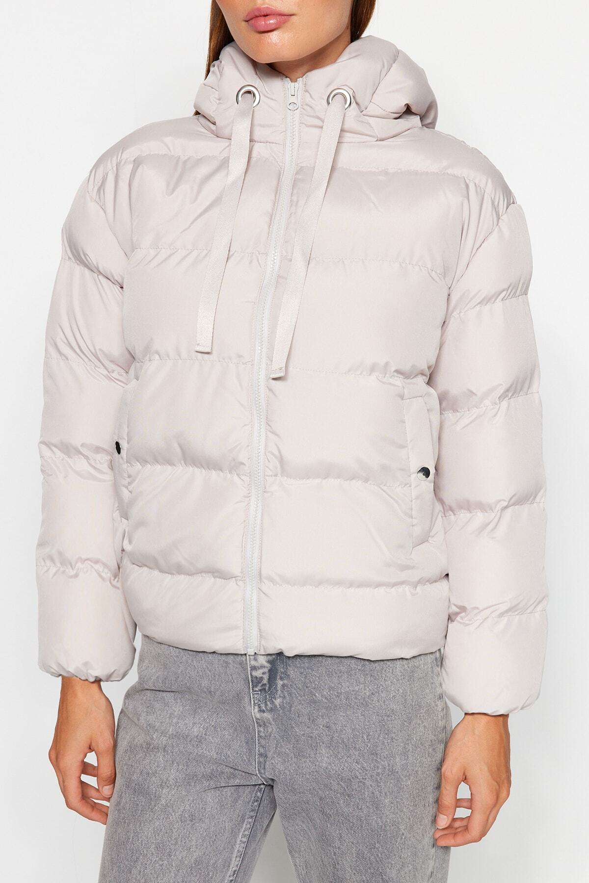 Trendyol Collection Γκρι φουσκωτό παλτό με κουκούλα Rugular Mold Water Repellent TWOAW26MO00090