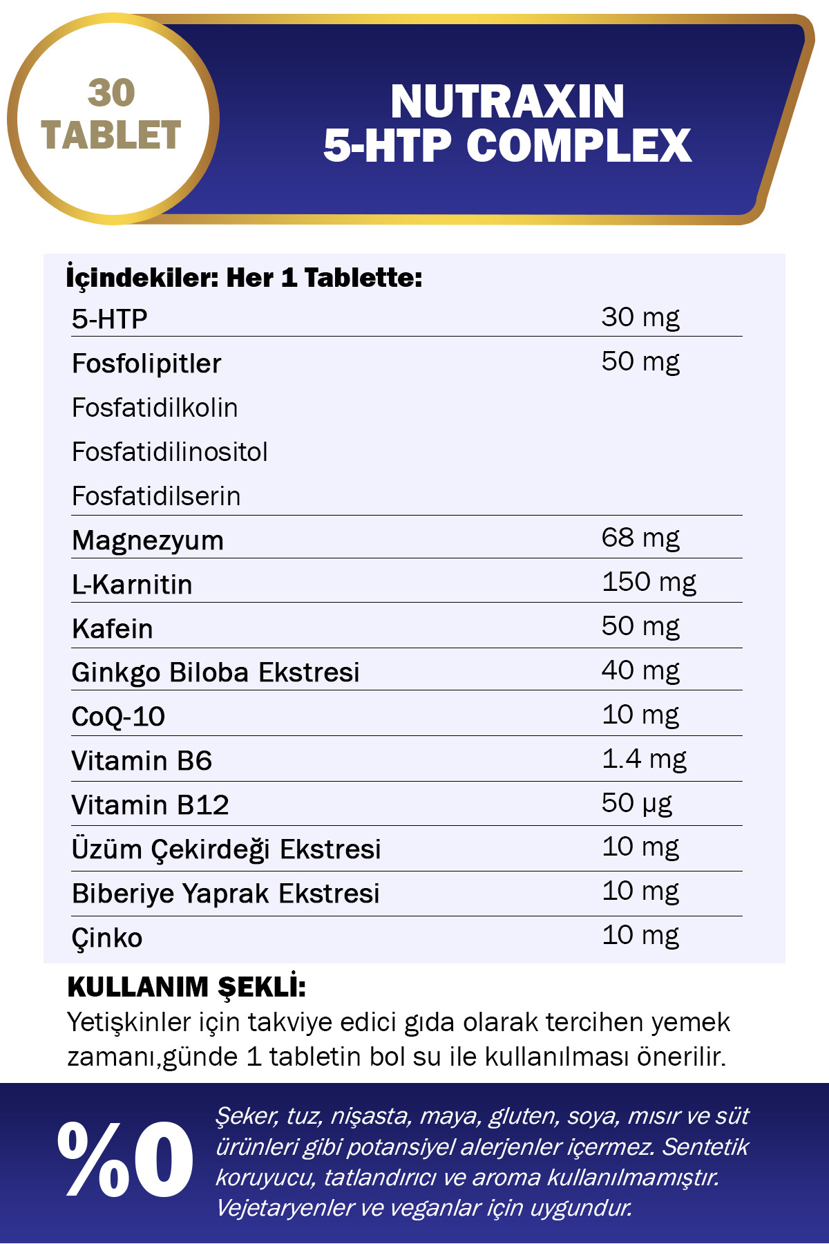 5-HTP Complex 30 قرص – پشتیبان سروتونین، ویتامین B6 و B12، حاوی جینکو بیلوبا و کوآنزیم Q10 Nutraxin اورجینال - تصویر 3