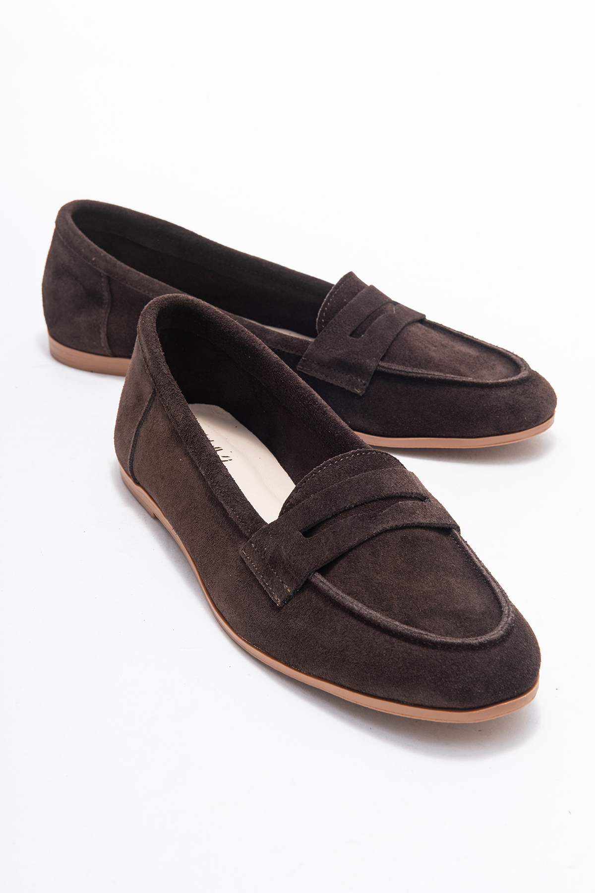 F02 Brown Suede Genuine Leather Women's Loafer Shoes