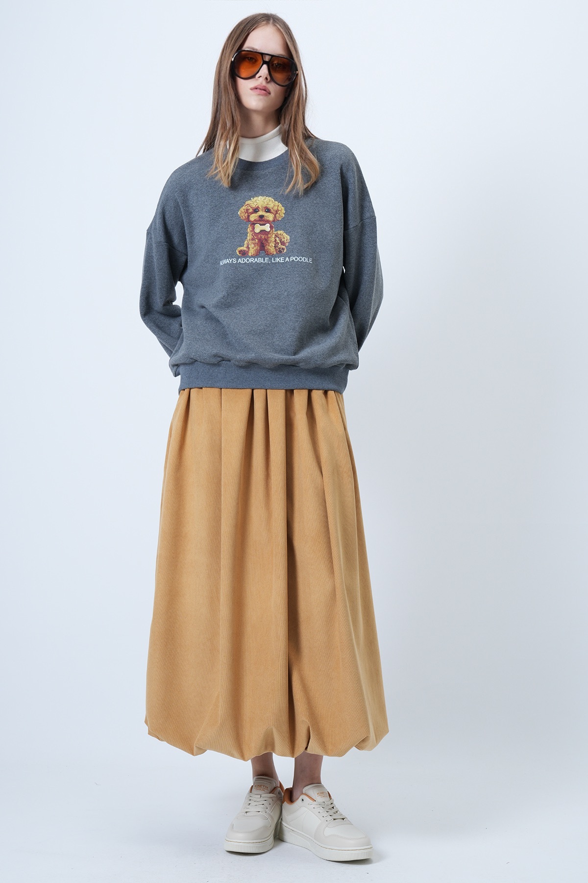 Trend Alaçatı Stili  Kadın Antrasit Önü Baskılı Oversize Pamuklu Sweatshırt ALC-X14651 - Görsel 3