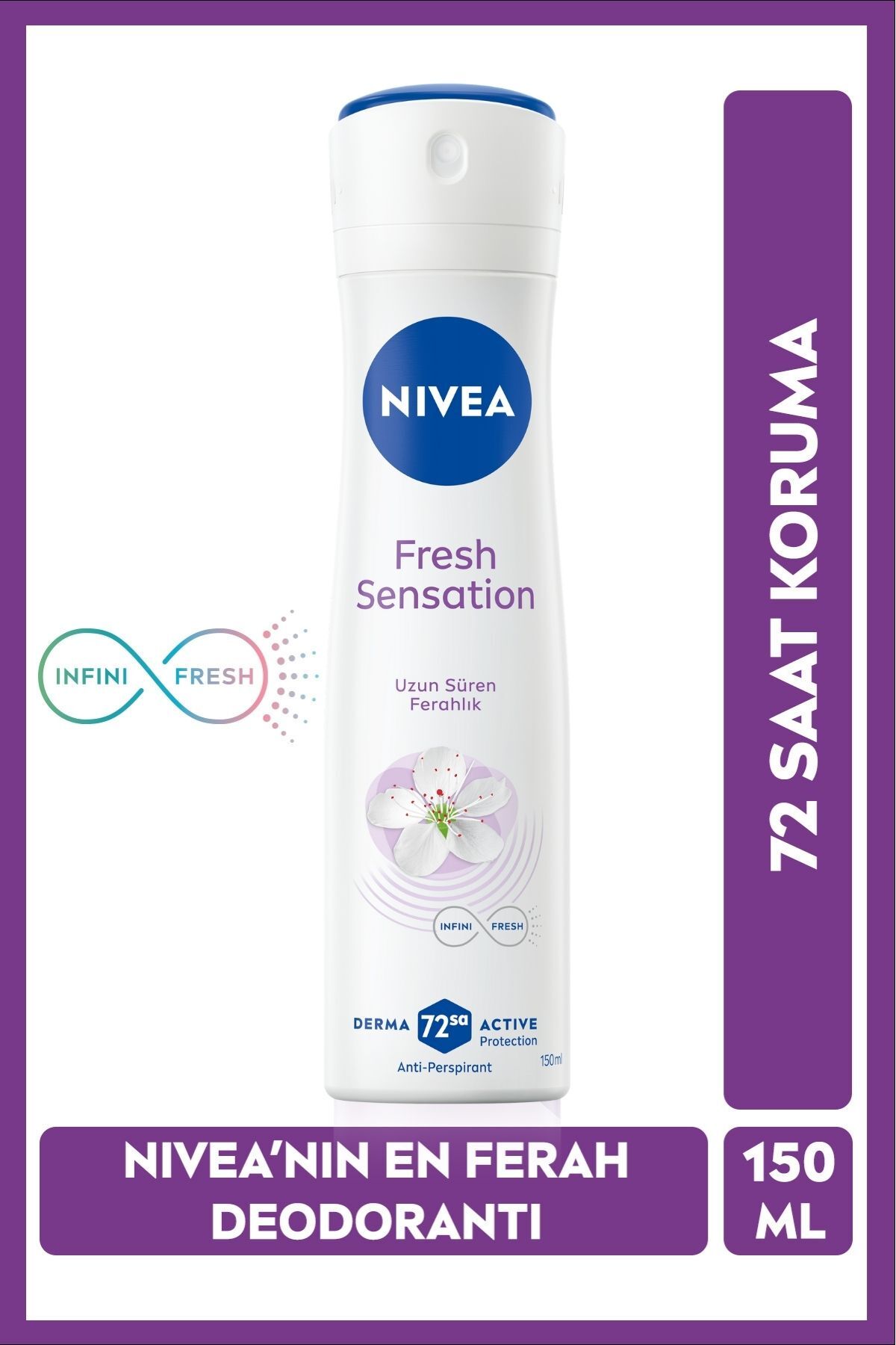 NIVEA Kadın Sprey Deodorant Fresh Sensation 150ml, 72 Saat Anti-perspirant Ter Koruma, Uzun Süren Ferahlık