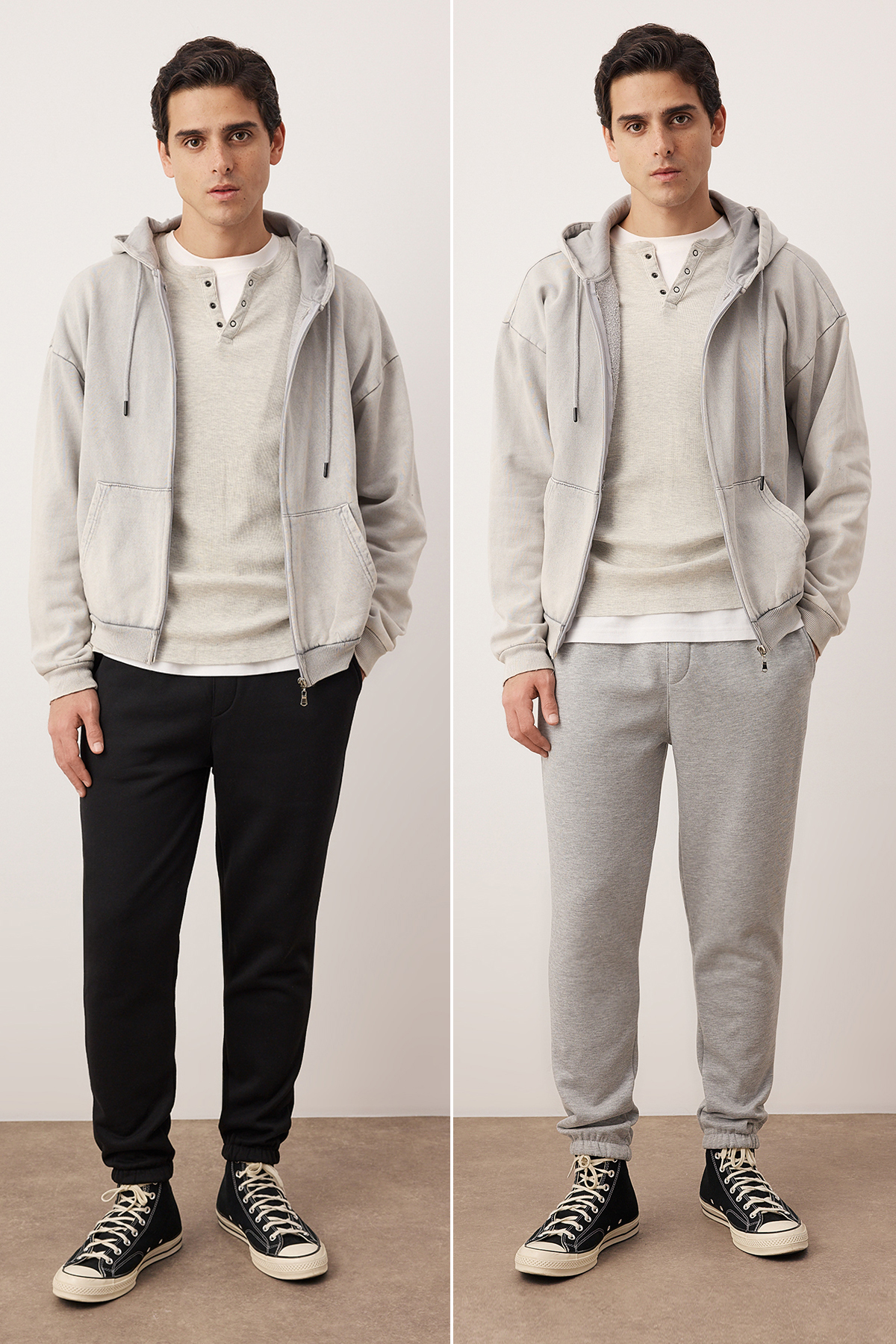 Trendyolmilla Man Siyah-Gri Regular/Normal Kesim Lastik Paça Kalın İçi Polar 2'li Paket Eşofman Altı TMNAW25EA00004