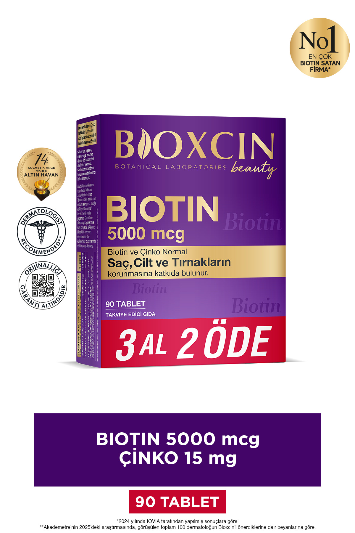 Bioxcin Biotin 5000 Mcg 90 Tablet Saç Tırnak Vitamini (Çinko Takviyeli)